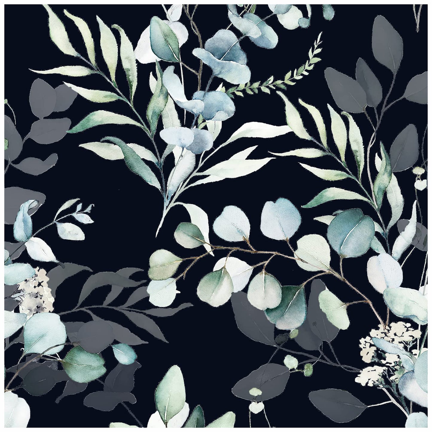HAOKHOME Peel and Stick Wallpaper Boho Green/White Eucalyptus Leaf Floral Wall Mural Home Nursery Decor Renter Friendly Wallpaper 17.3in x 9.8ft