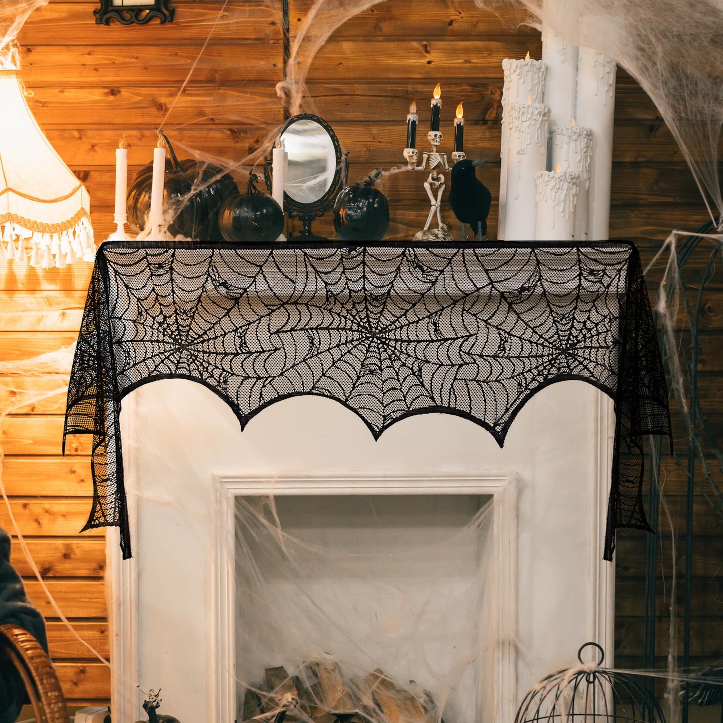 Halloween Table Cloth, Black Spider Web Lace Tablecloth for Rectangle Tables, Gothic Halloween Decor for Masquerade, Scary Movie Nights, Dinner Party Table Decorations 60 x 71 inch