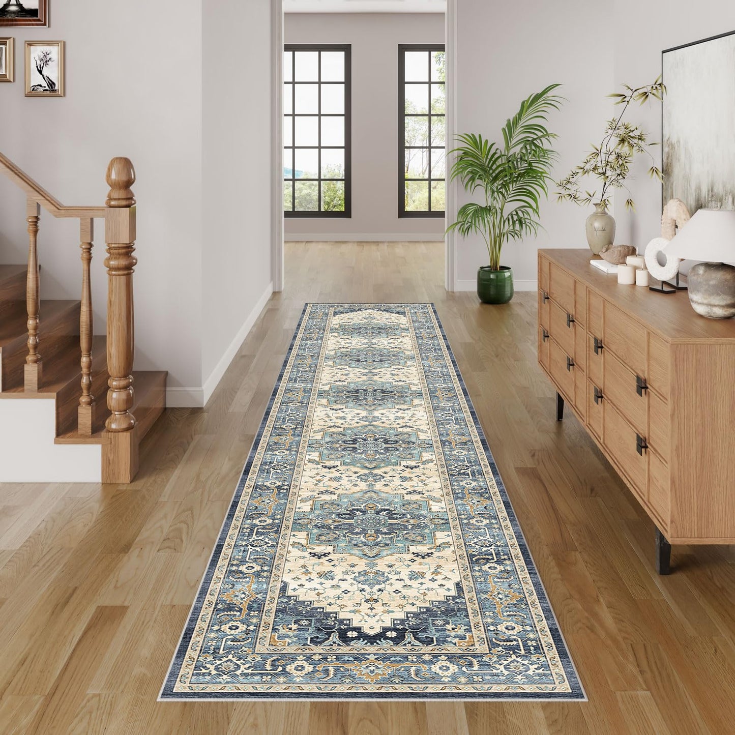 Dripex Vintage Runner Rug-2x8 Washable Distressed Hallway Runner Oriental Medallion Carpet Non-Slip Stain-Resistant Kitchen Mat Foldable Thin Accent Rug for Entrance Living Room Bedroom