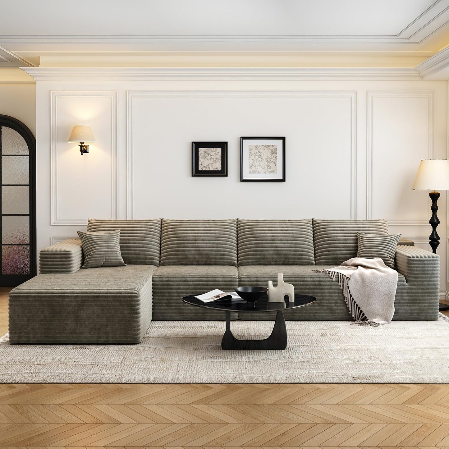 107.5" Cloud Modular Sectional Sofa with 1 Ottoman,Modern Minimalist Upholstered Couches, Comfort U Shaped Sofa for Living Room,Deep Seat Corner Couch，No Assembly Required (Black,Left Facing Chaise)