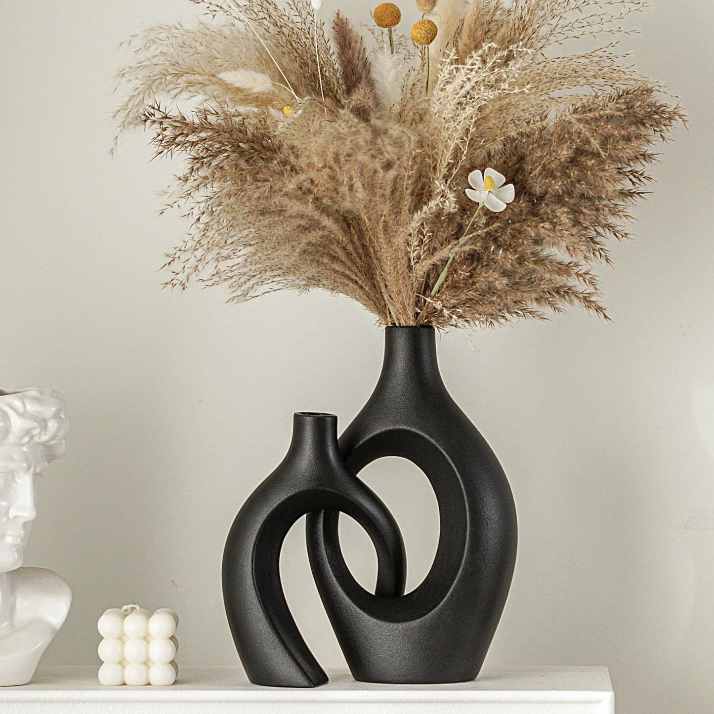 Ceramic Vase Set of 2, Nordic Modern Boho ins Style Decorative Ceramic Aesthetic Flower Vase for Home Decor
