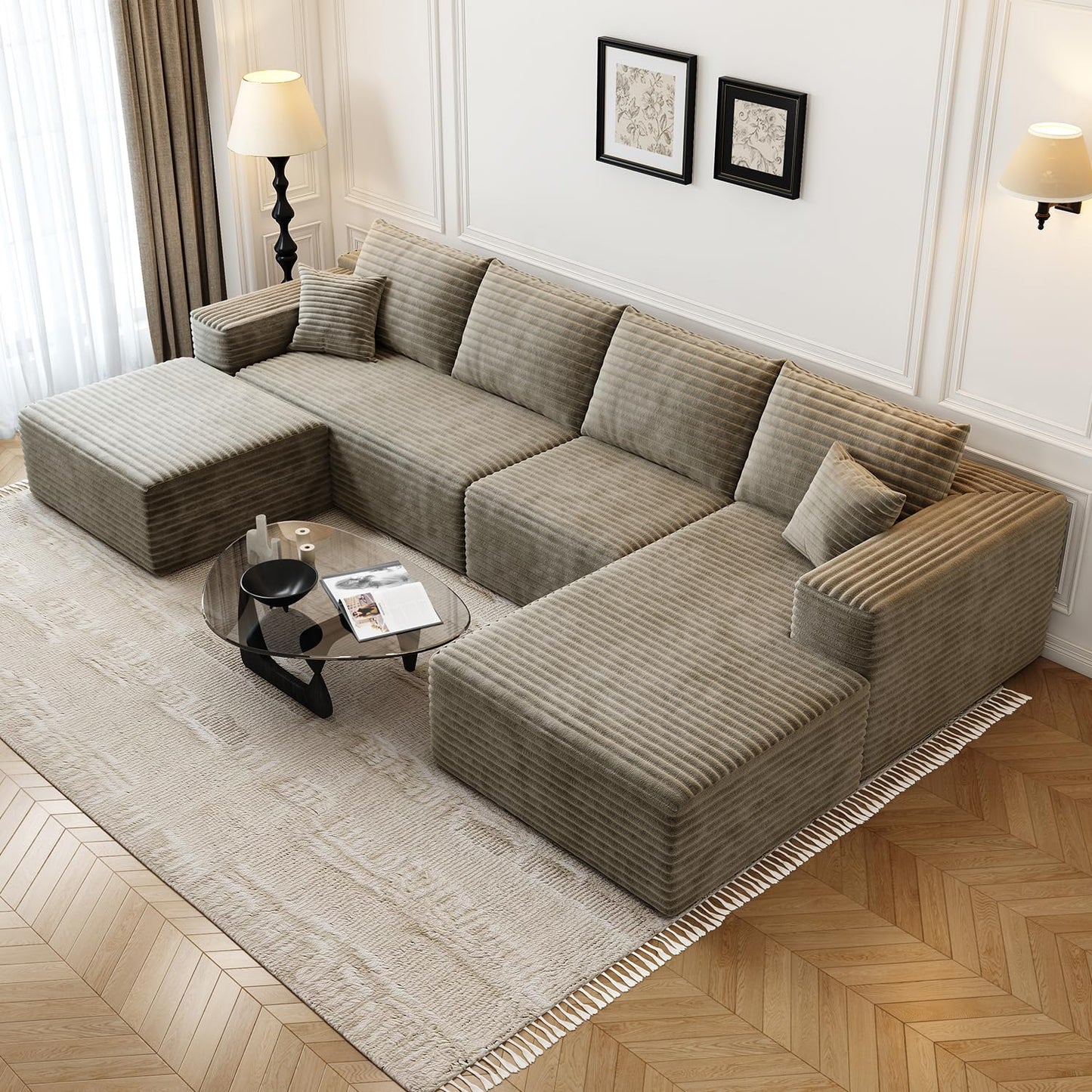 107.5" Cloud Modular Sectional Sofa with 1 Ottoman,Modern Minimalist Upholstered Couches, Comfort U Shaped Sofa for Living Room,Deep Seat Corner Couch，No Assembly Required (Black,Left Facing Chaise)