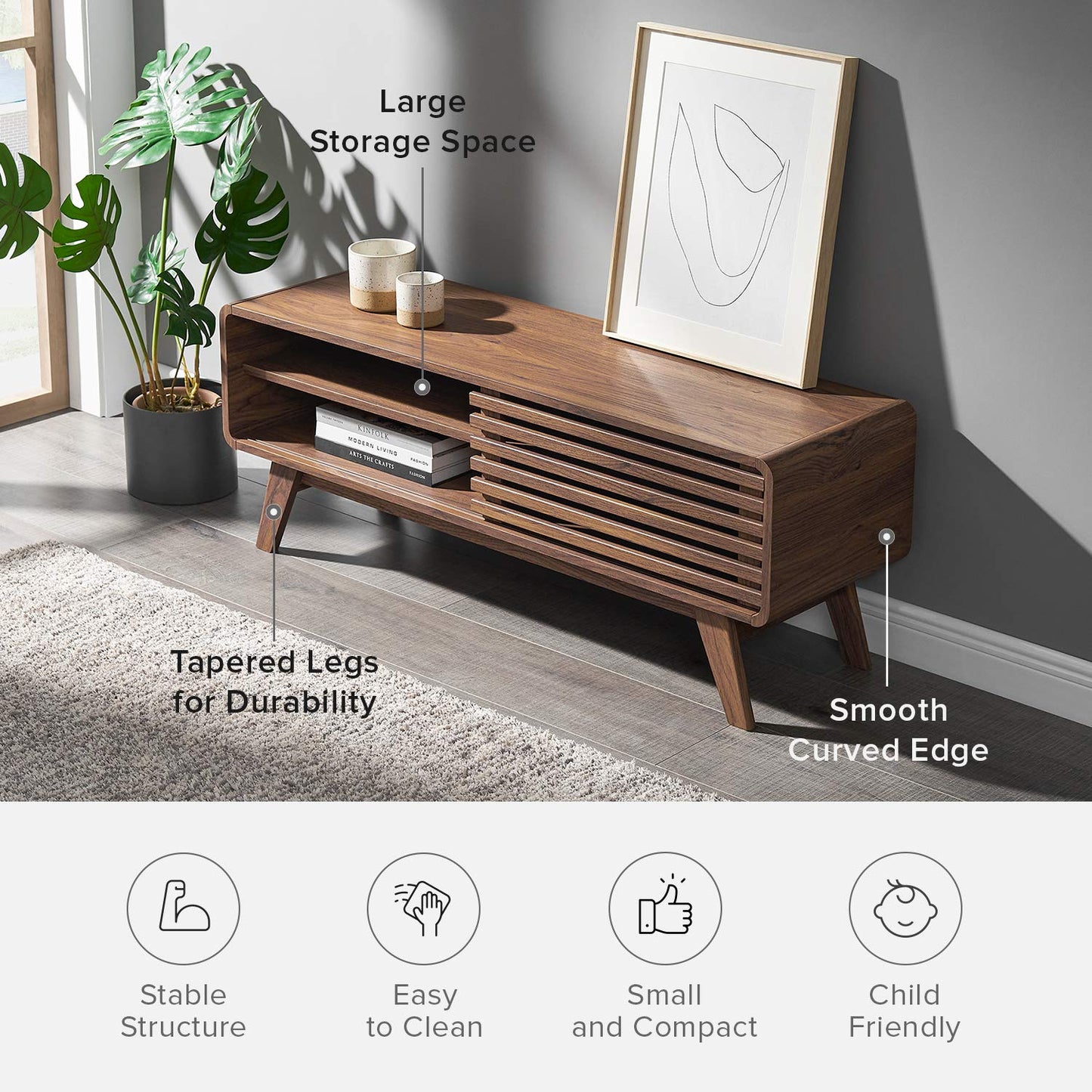 mopio Ensley TV Stand, Mid Century Modern for 55/60/65 inch TV, Farmhouse TV Stand, Entertainment Center (Walnut, 59" Tall)