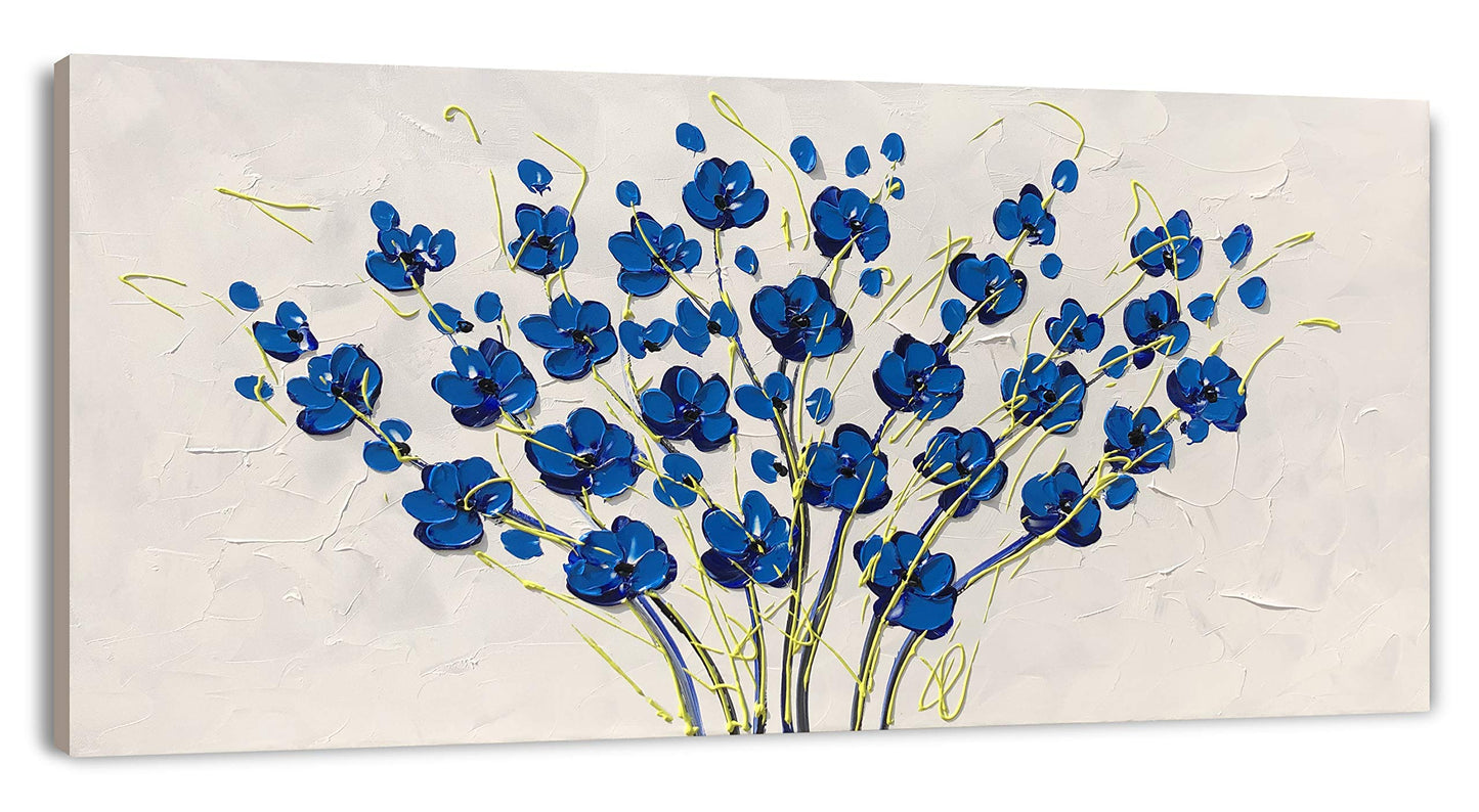 Yihui Arts White Flower Canvas Wall Art Hand Painted 3D Colorful Oil Painting Modern Aestheric Pictures for Living Room Bedroom Dinning Decoration