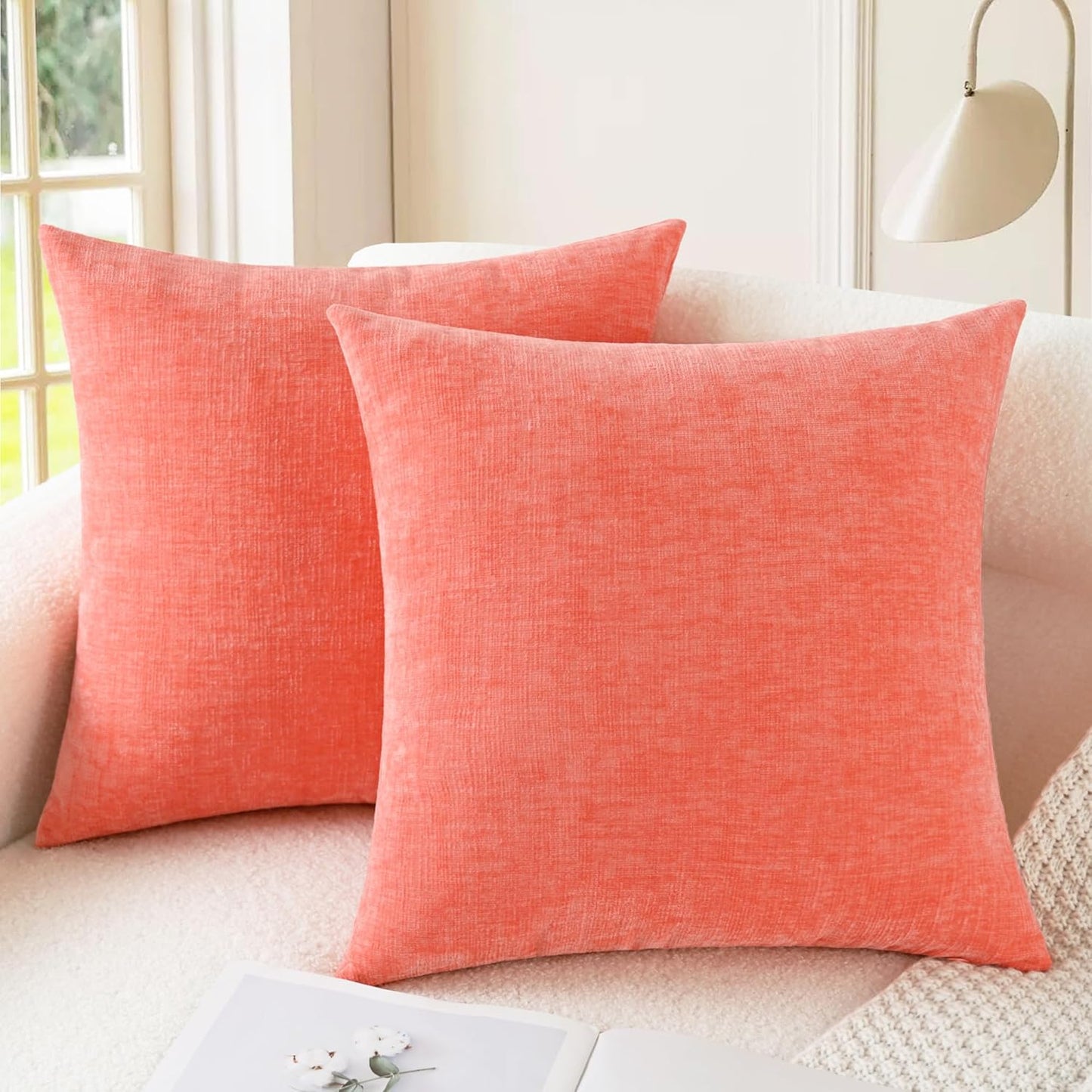 CaliTime Throw Pillow Covers Decorative 18 X 18 Inches Pack of 2 Cozy Chenille Cushion Cases for Couch Sofa Bed Living Room Home Teal
