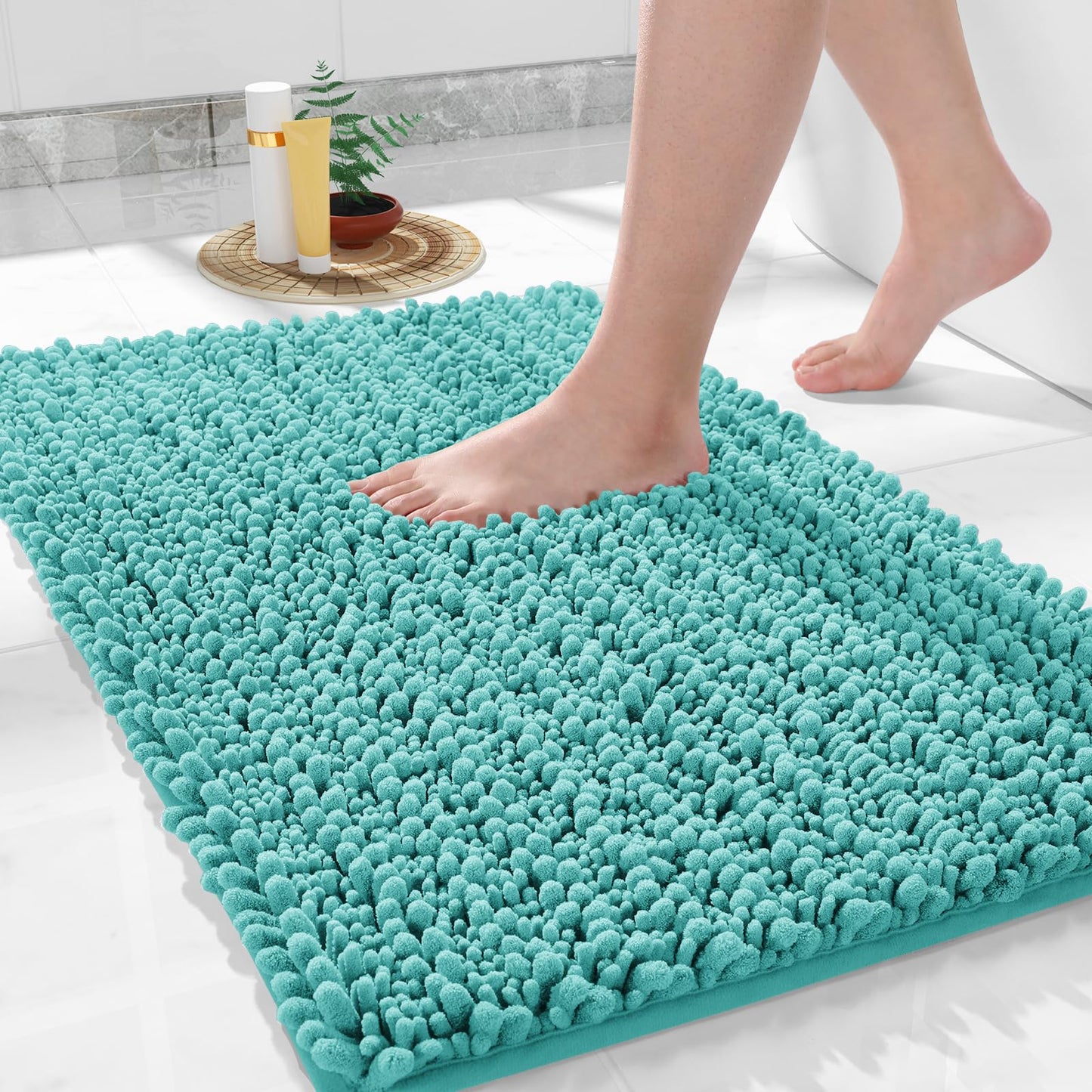 Yimobra Bathroom Rugs Non Slip Washable 32x20 Inch - Ultra Soft Absorbent Chenille Bath Mat, Quick Dry Shaggy Floor Carpet for Tub Shower