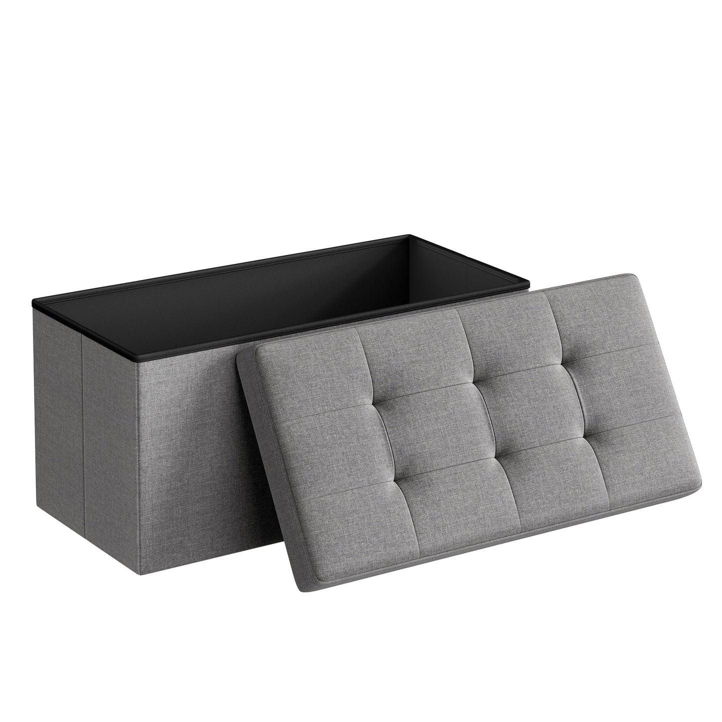 SONGMICS MAZIE Collection - 43 Inches Folding Storage Ottoman Bench, Ottoman Foot Rest, End of Bed Bench, Storage Chest, Load 660 lb, for Living Room, Bedroom, Entryway, Midnight Blue ULSF77IN