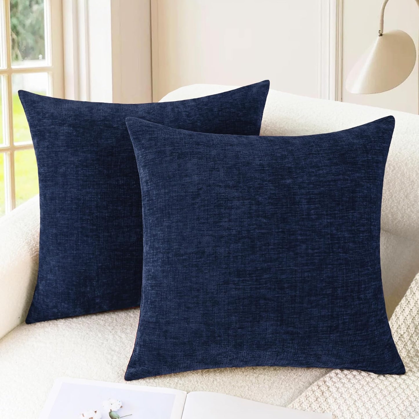 CaliTime Throw Pillow Covers Decorative 18 X 18 Inches Pack of 2 Cozy Chenille Cushion Cases for Couch Sofa Bed Living Room Home Teal