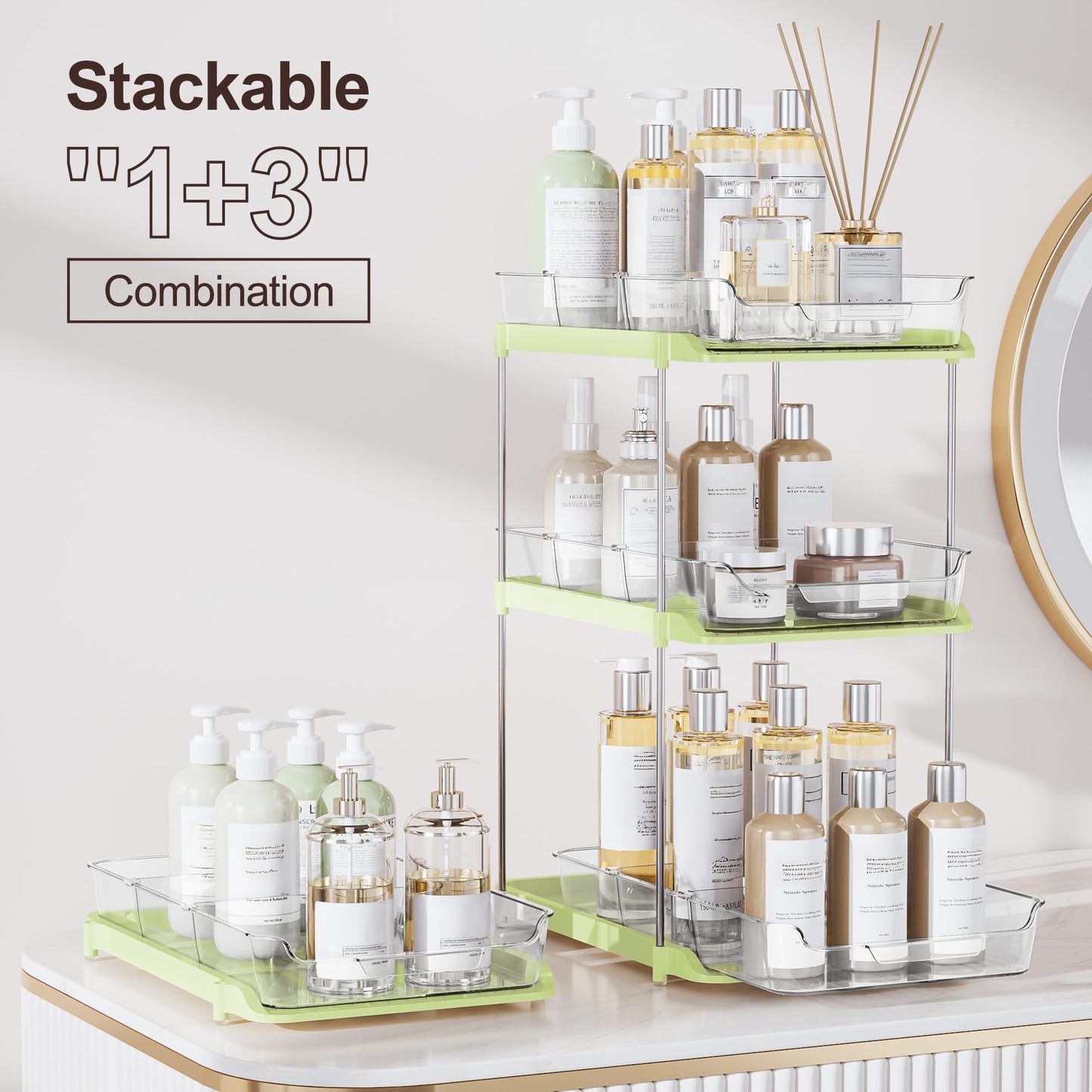 Delamu 2 Sets of 2-Tier Multi-Purpose Bathroom Under Sink Organizers and Storage, Stackable Kitchen Pantry Organization
