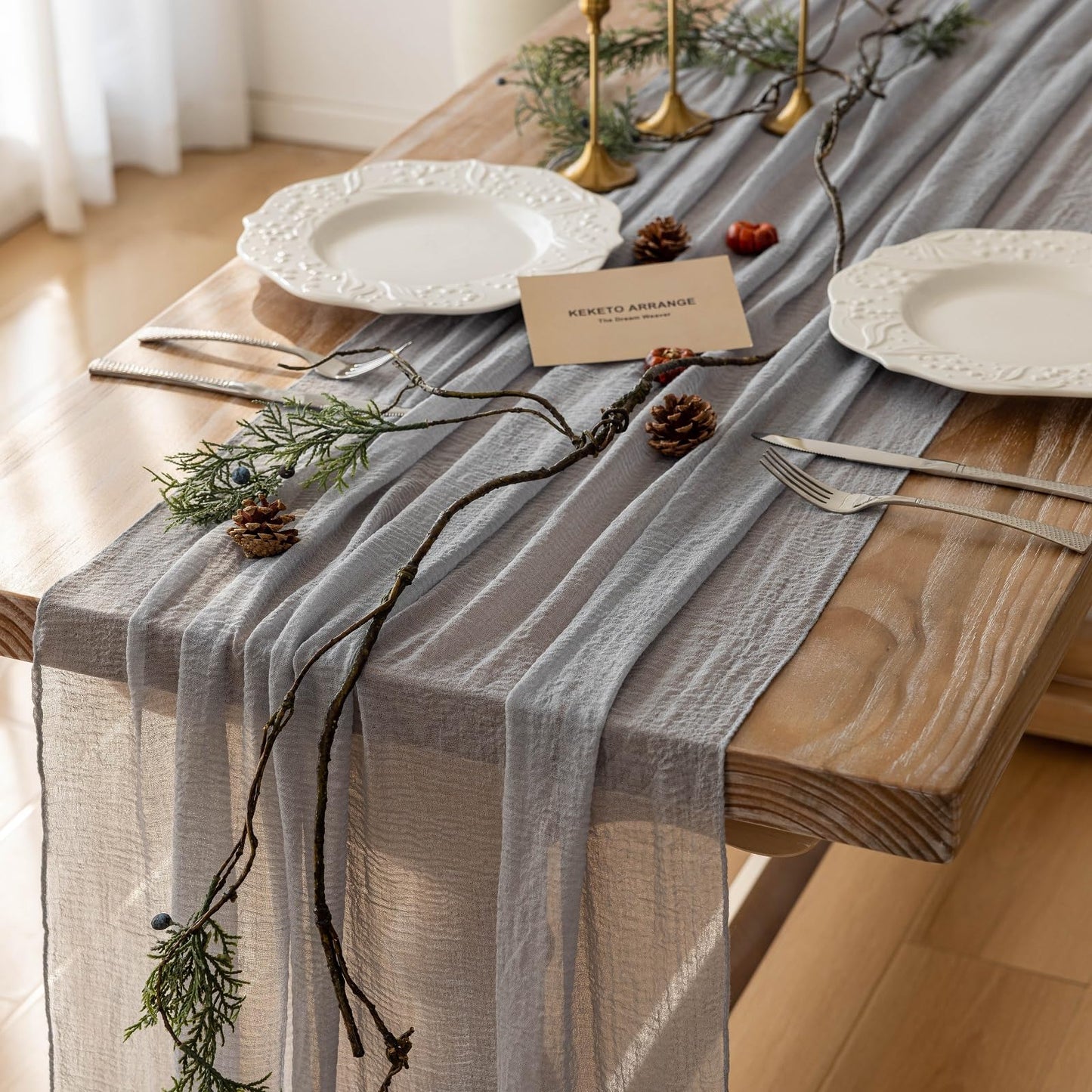 Keketo Fall Table Runner Terracotta Rust Gauze 120 Inch 10 FT Rustic Burnt Orange Cheese Cloth for Wedding Baby Bridal Shower Party Centerpiece Sheer Thanksgiving Fall Decorations