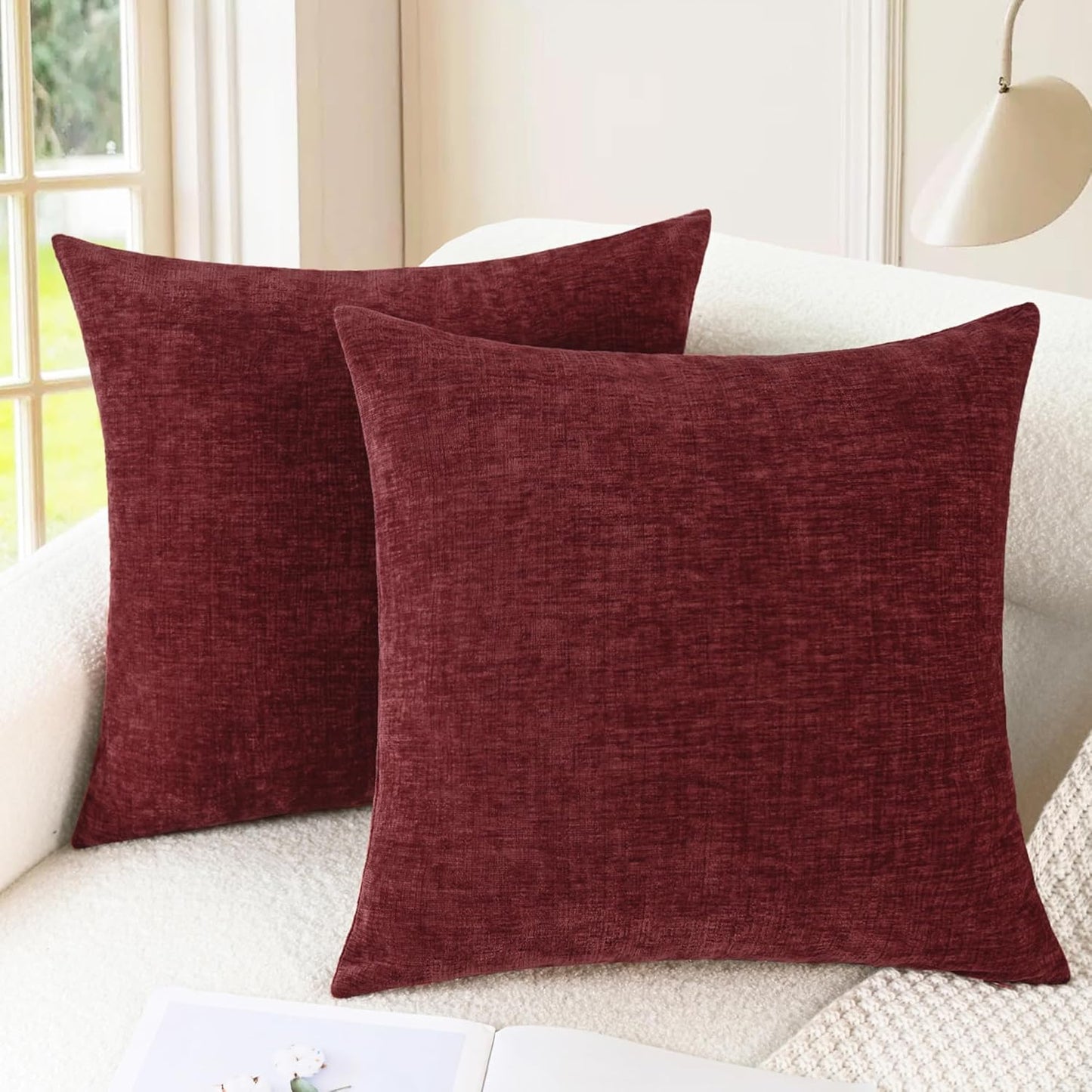 CaliTime Throw Pillow Covers Decorative 18 X 18 Inches Pack of 2 Cozy Chenille Cushion Cases for Couch Sofa Bed Living Room Home Teal