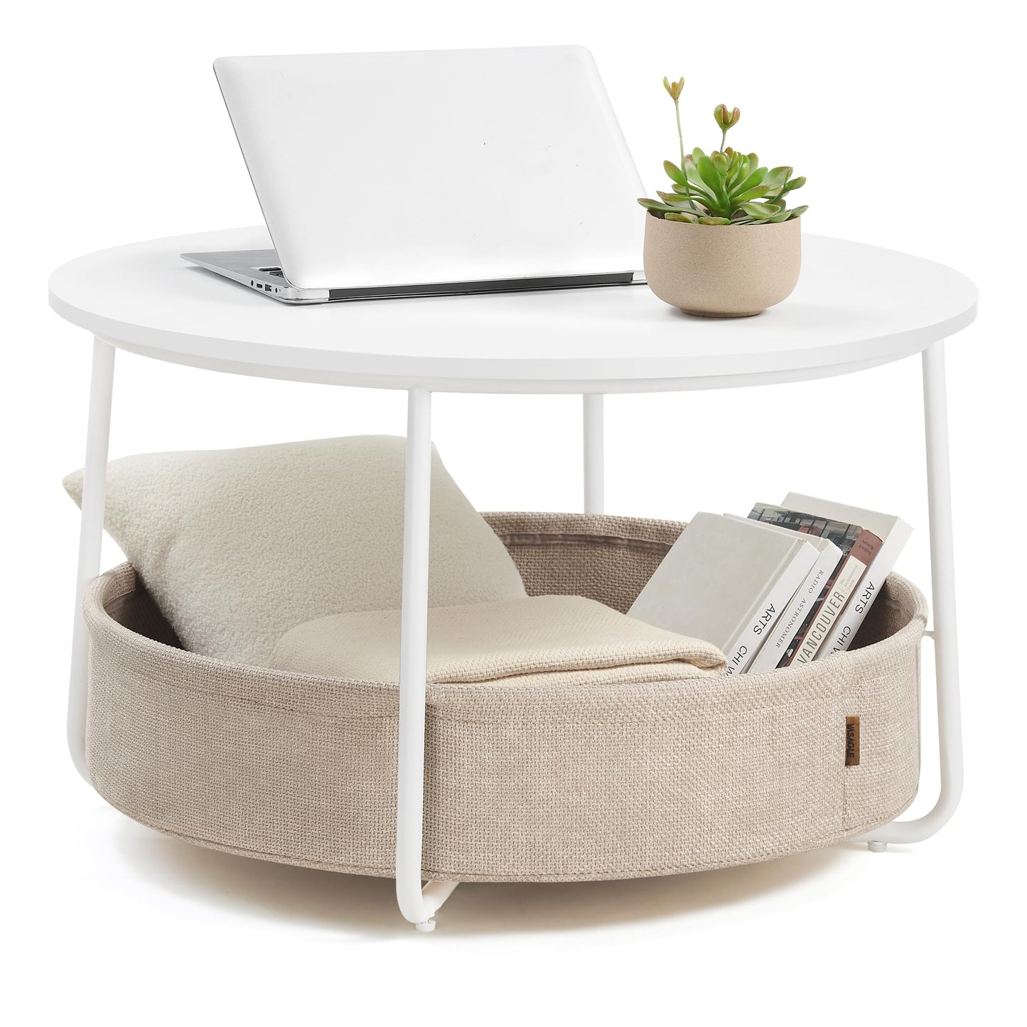 VASAGLE Coffee Table with Storage, Round Center Table for Living Room with Fabric Basket, Modern Style, Metal Frame, Ink Black and Slate Gray ULCT244B56