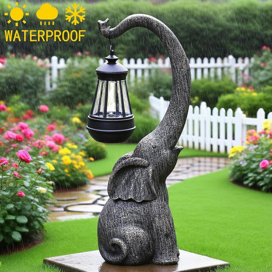 Elephant Garden Statue Solar Lights Outdoor Garden Decor for Outside Patio Home Porch Balcony, Yard Art Lawn Ornaments Elephant Decor Birthday Gifts for Women Mom Grandma Animal Lovers