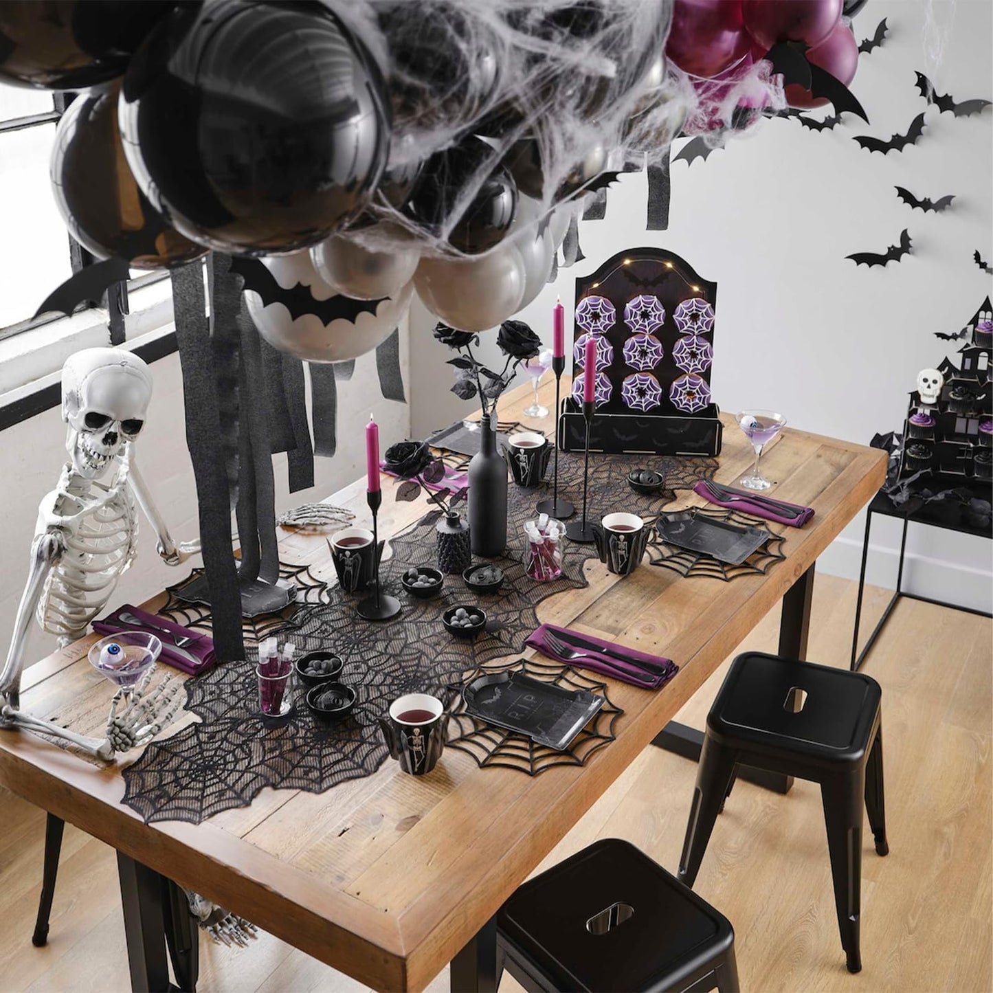Halloween Table Cloth, Black Spider Web Lace Tablecloth for Rectangle Tables, Gothic Halloween Decor for Masquerade, Scary Movie Nights, Dinner Party Table Decorations 60 x 71 inch