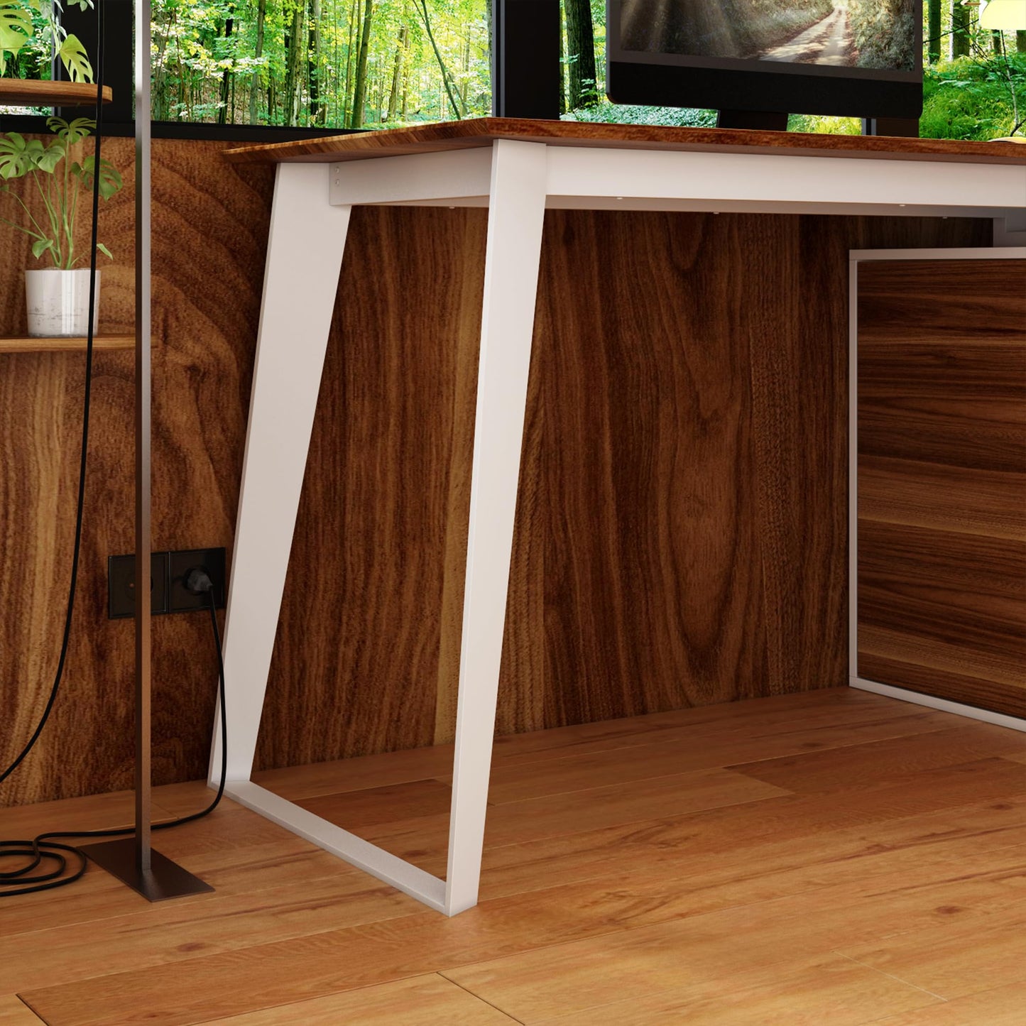 Homsee Home Office Computer Desk Corner Desk with 3 Drawers, 2 Shelves & 2 Doors, 55 Inch Large L-Shaped Study Writing Table with Storage Cabinet, Black & Brown