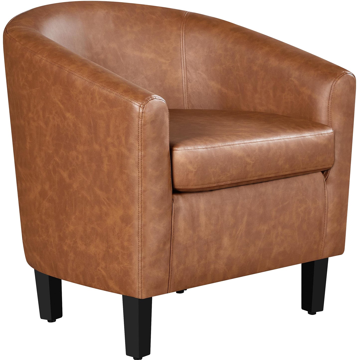 Yaheetech Brown Accent Chairs Set of 2, Faux Leather Barrel Chairs, Comfy Modern Leather Club Armchairs with Soft Seat for Living Room Bedroom Reading Waiting Room, Brown