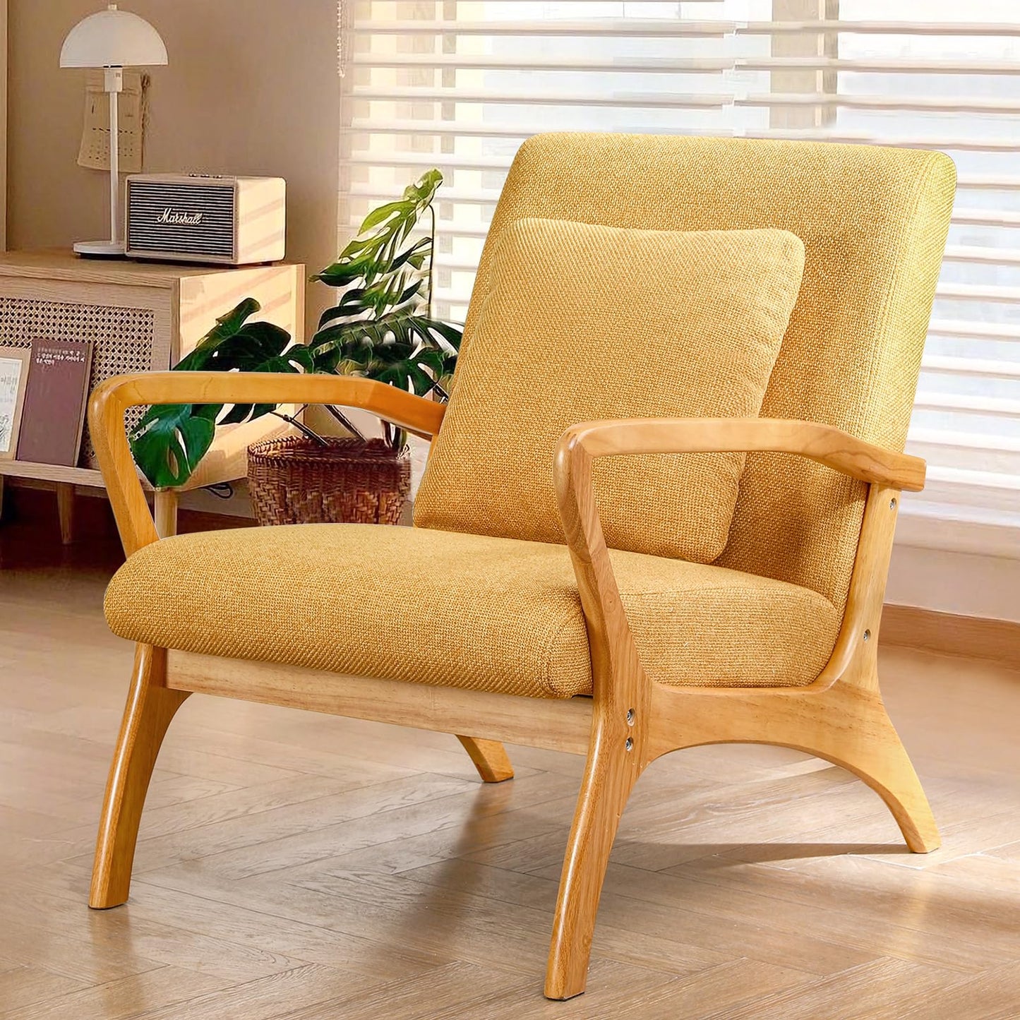 ELUCHANG Mid-Century Modern Accent Chair With Lumbar Pillow, Upholstered Armchair