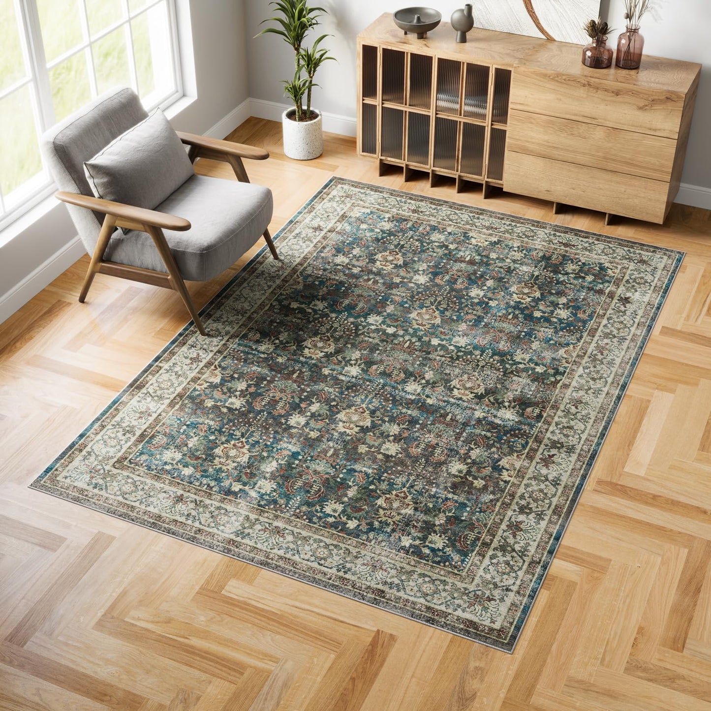 Dripex Vintage Runner Rug-2x8 Washable Distressed Hallway Runner Oriental Medallion Carpet Non-Slip Stain-Resistant Kitchen Mat Foldable Thin Accent Rug for Entrance Living Room Bedroom