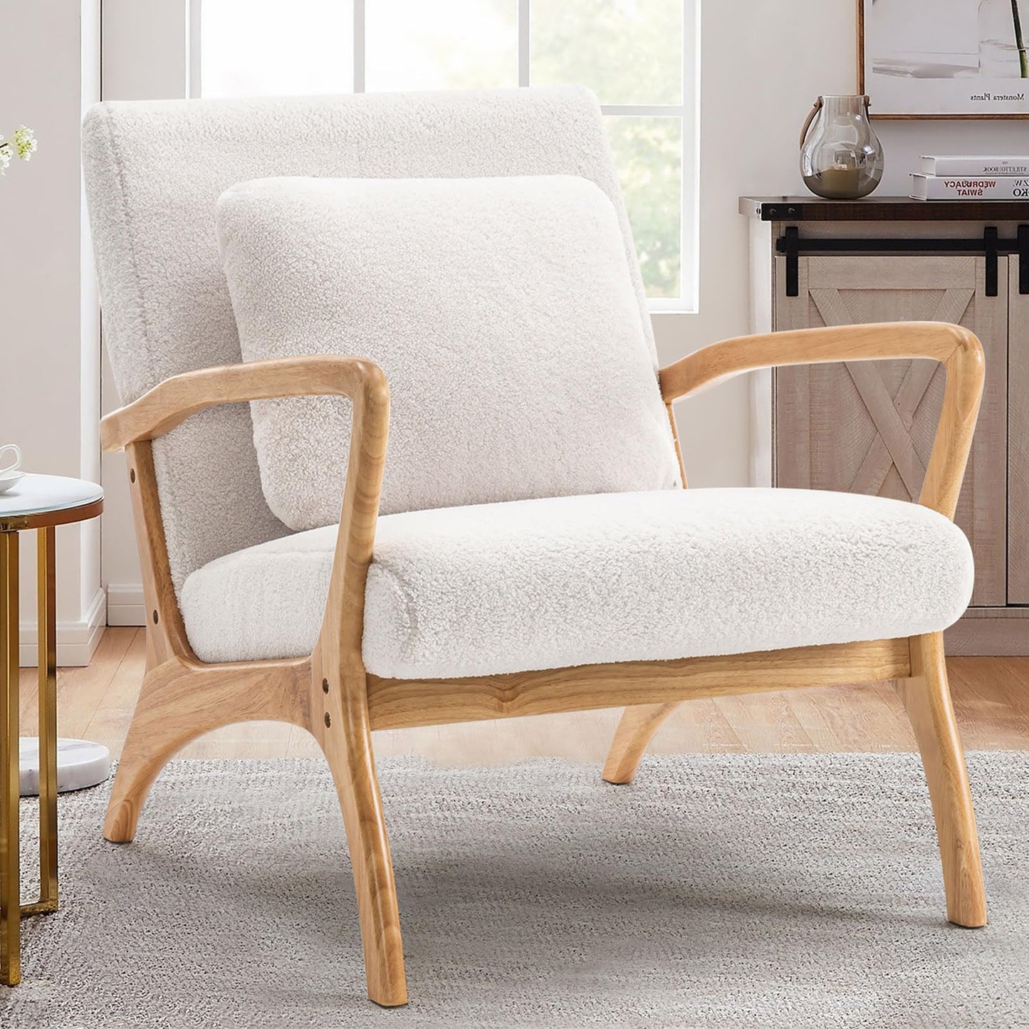 ELUCHANG Mid-Century Modern Accent Chair With Lumbar Pillow, Upholstered Armchair