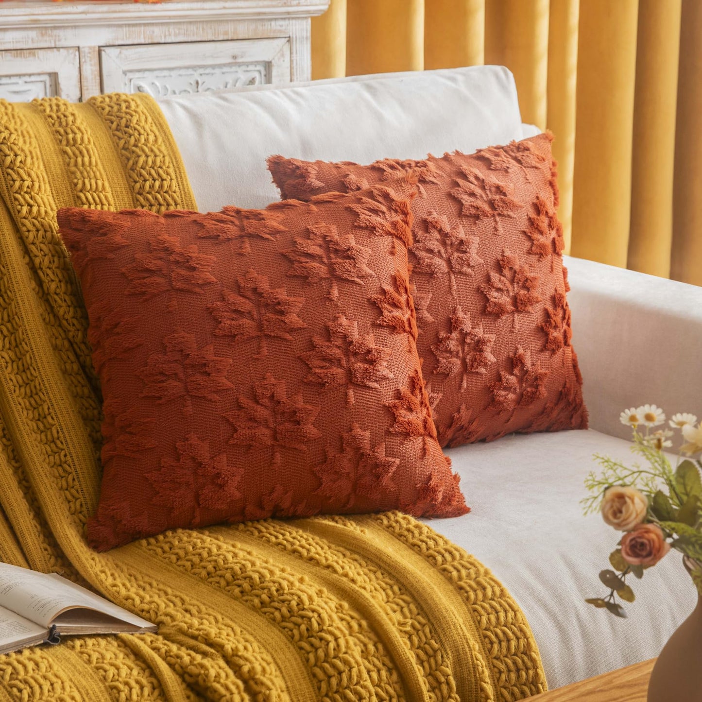 Pumpkin Fall Decorative Throw Pillow Covers 18"x18", Set of 2 Rust Red Soft Faux Fur