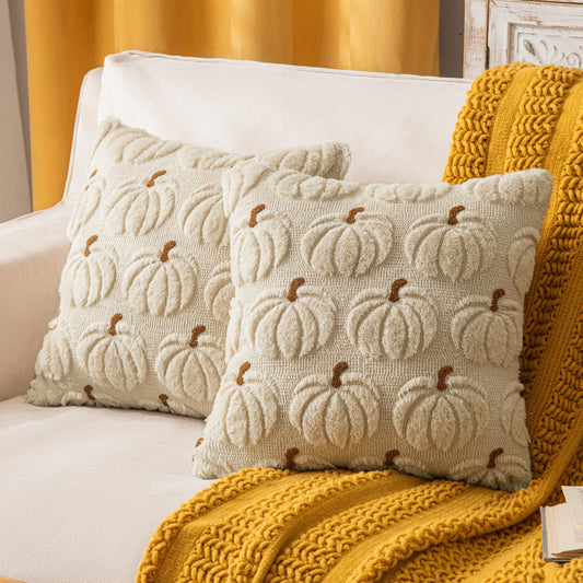 Pumpkin Fall Decorative Throw Pillow Covers 18"x18", Set of 2 Rust Red Soft Faux Fur
