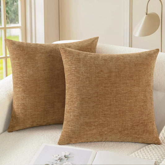 CaliTime Throw Pillow Covers Decorative 18 X 18 Inches Pack of 2 Cozy Chenille Cushion Cases for Couch Sofa Bed Living Room Home Teal
