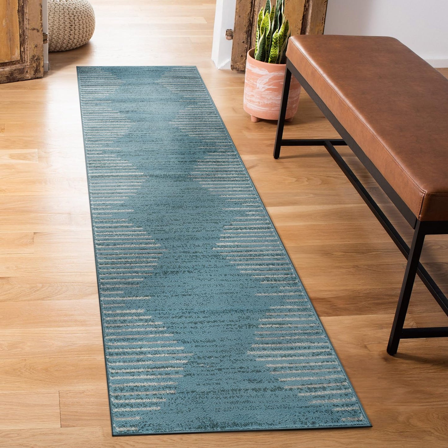 Rugshop Bohemian Stripe Stain Resistant High Traffic Living Room Kitchen Bedroom Dining Home Office Area Rug 5' x 7' Black