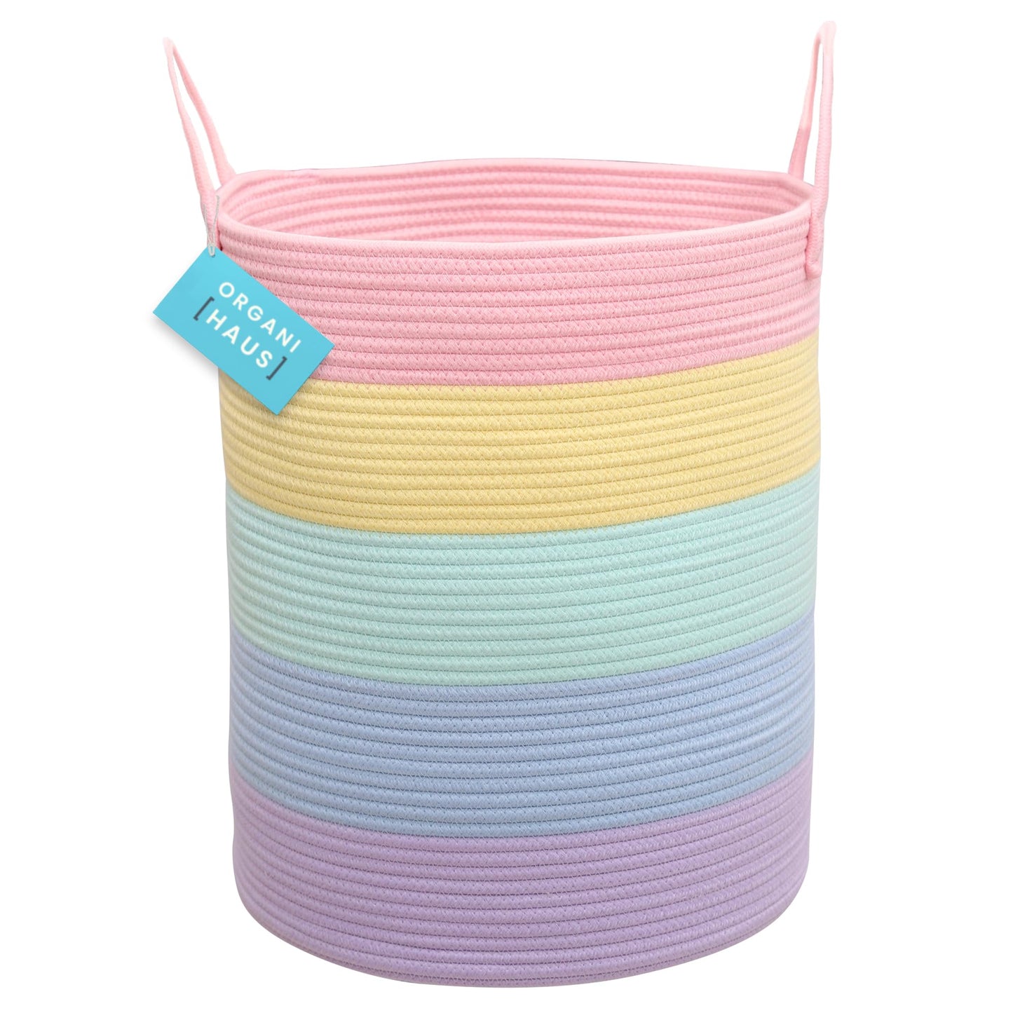 OrganiHaus Large Blanket Basket for Living Room 20x13, Rainbow Rope Basket for Classroom Organization, Toy Storage Basket, Woven Kids Laundry Basket