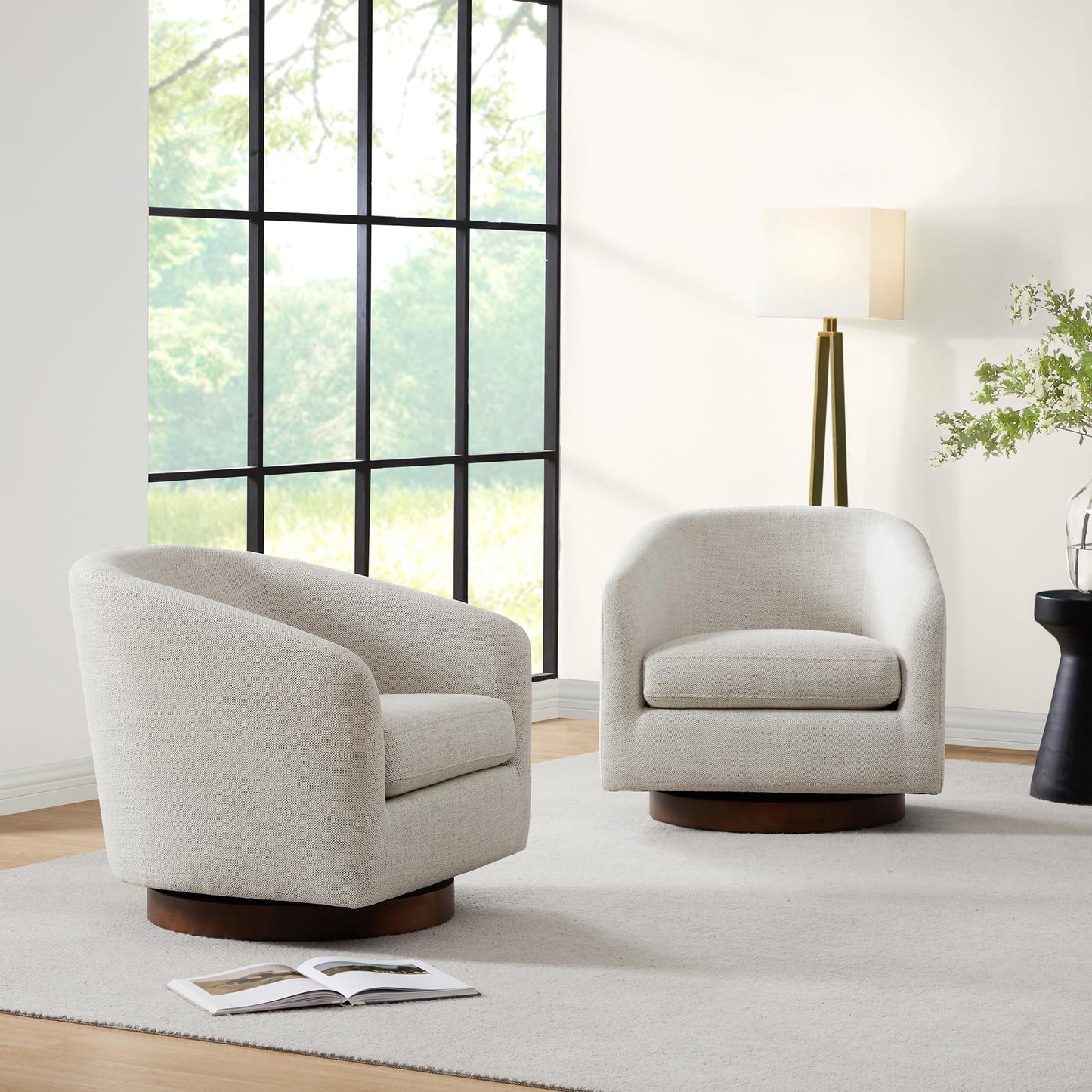 CHITA Swivel Accent Chair, FSC Certified Upholstered Velvet Barrel Chair for Living Room, Fully Assembled, Forest Green