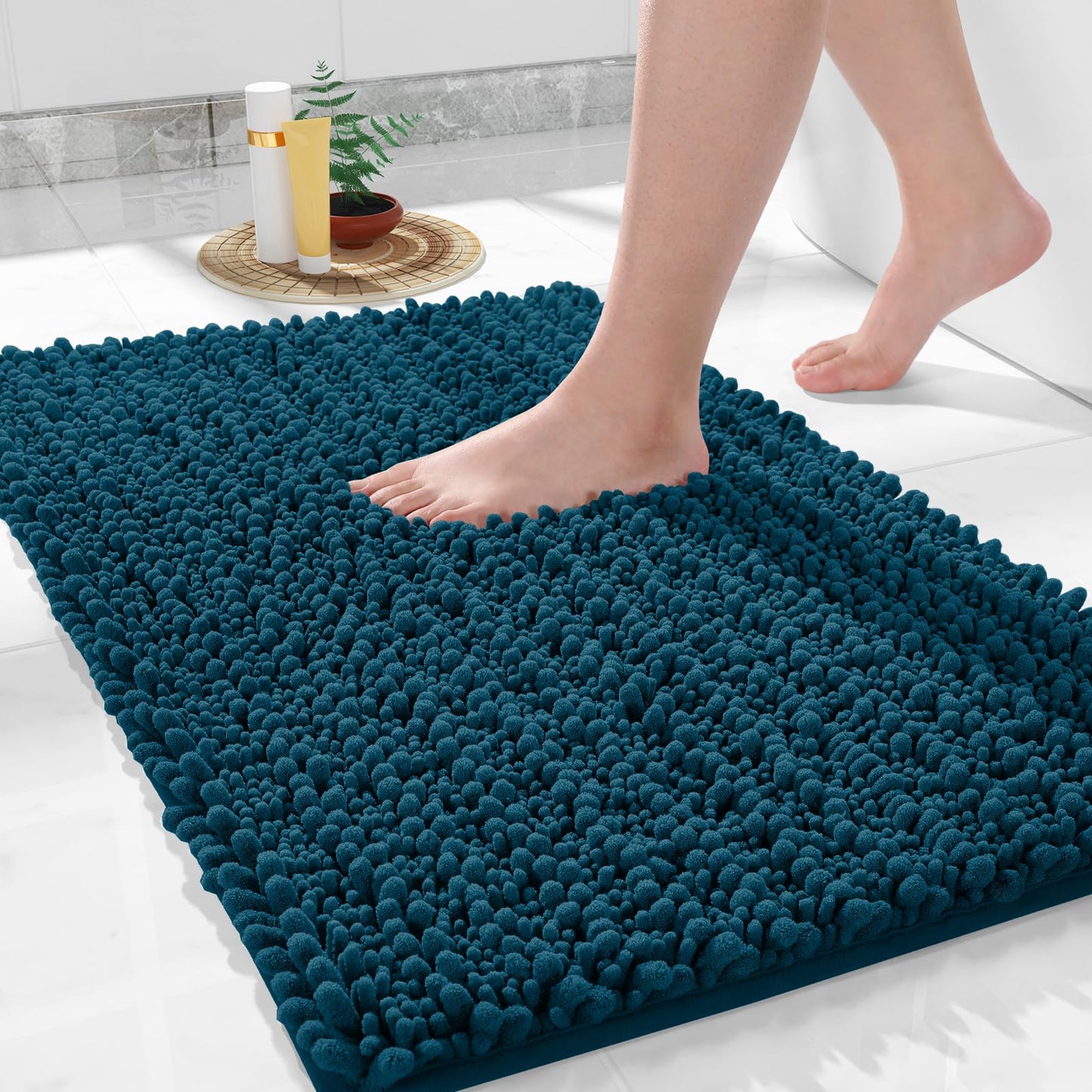 Yimobra Bathroom Rugs Non Slip Washable 32x20 Inch - Ultra Soft Absorbent Chenille Bath Mat, Quick Dry Shaggy Floor Carpet for Tub Shower