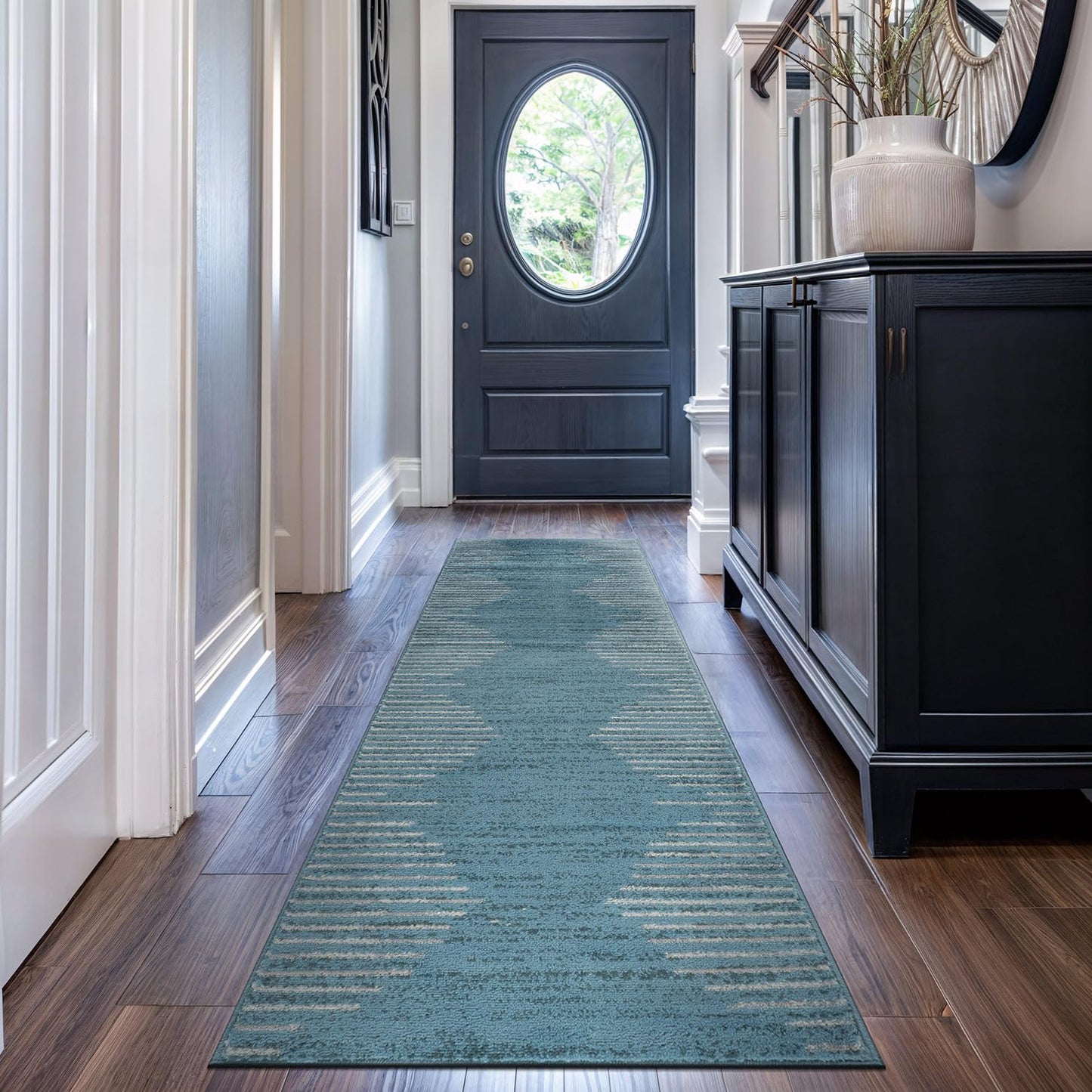 Rugshop Bohemian Stripe Stain Resistant High Traffic Living Room Kitchen Bedroom Dining Home Office Area Rug 5' x 7' Black