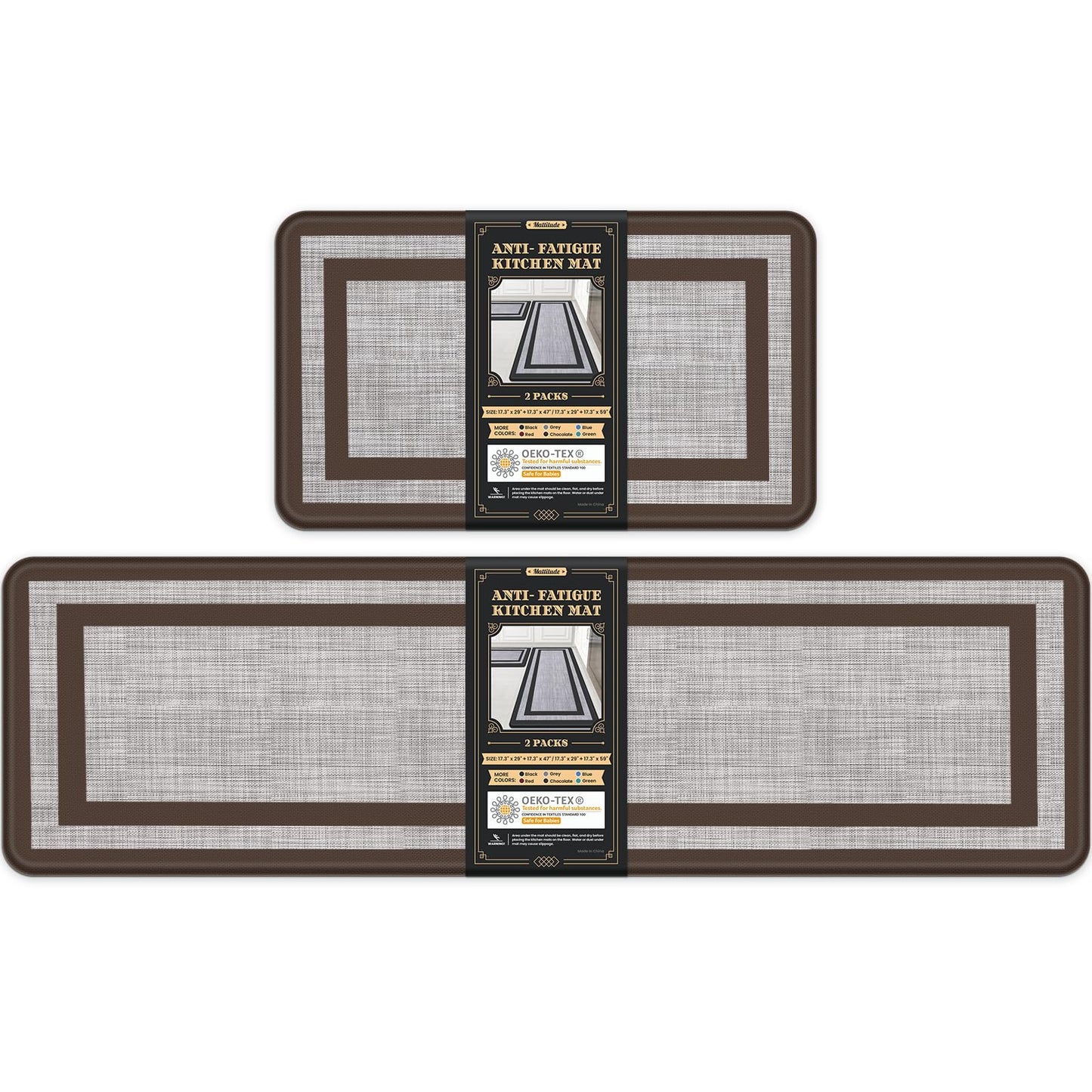 Mattitude Kitchen Mat [2 PCS] Cushioned Anti-Fatigue Non-Skid Waterproof Rugs Ergonomic Comfort Standing Mat for Kitchen, Floor, Office, Sink, Laundry, Black and Gray