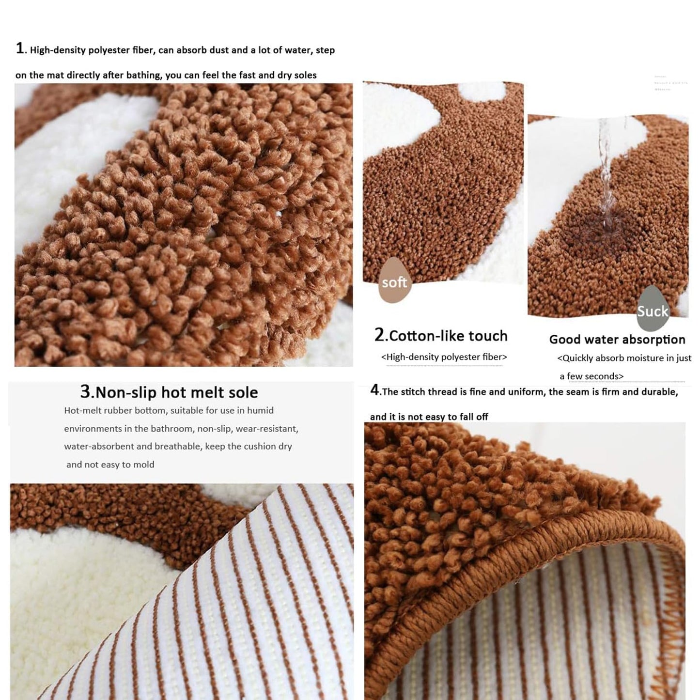 Bathroom Rugs Mats Water Absorbent Non-Slip Mat Used in Bathroom, Shower, Room, Etc.Soft Microfiber Bath Mat Machine Washable Bath Mat Bathroom Mat (Brown, 19x26 inch)