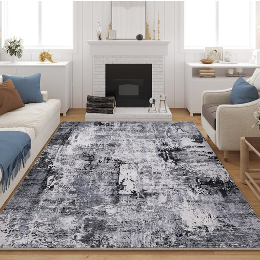 Washable Rug Boho Soft Abstract Pattern Non-Slip Area Rug 5x7  Non-Shedding Faux Wool Vintage