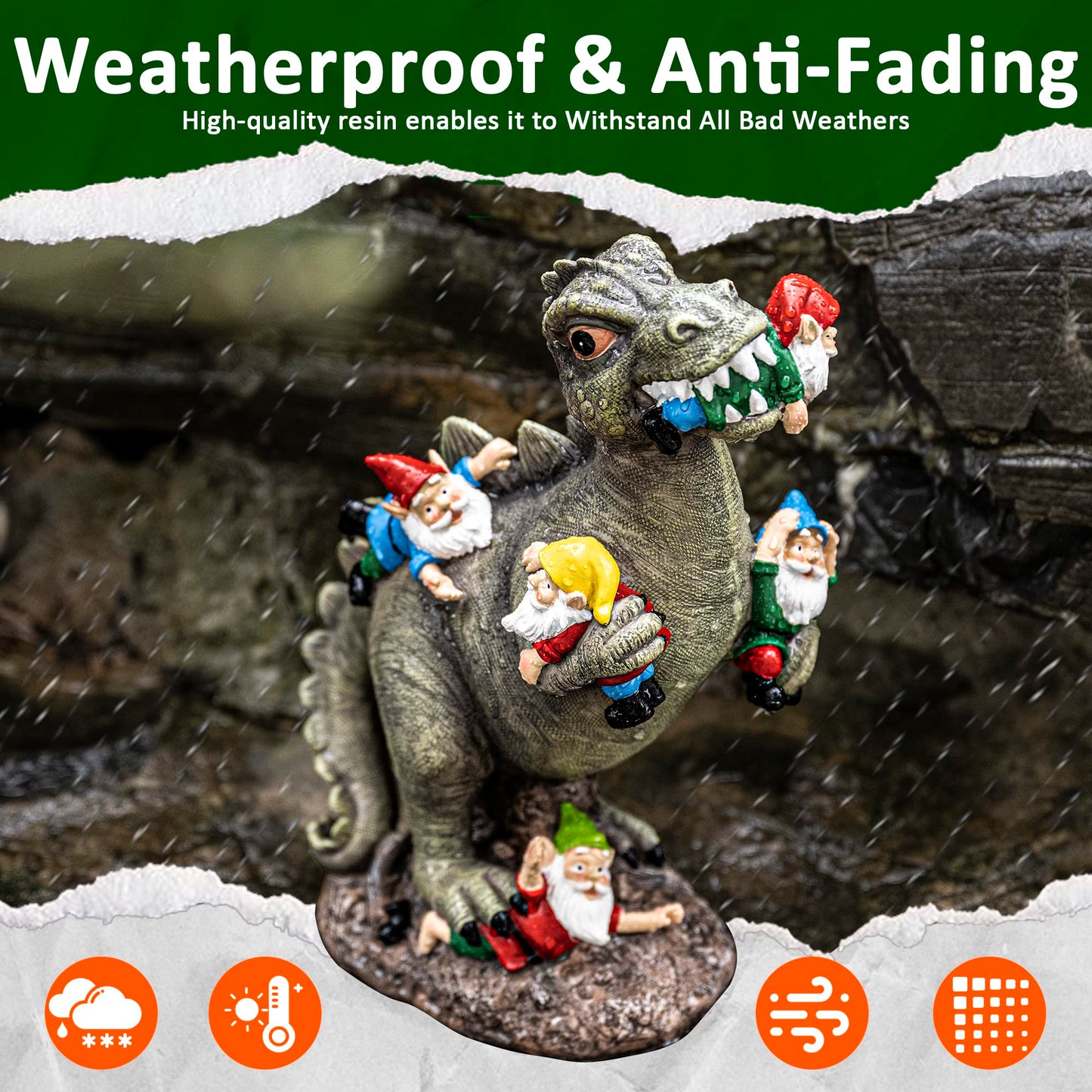 Garden Gnomes Statues Yard Decorations Outdoor Garden Decor, 14” Dinosaur Gnomes Garden Statues, Patio, Lawn Ornament, Gardening Gifts for Women for Housewarming