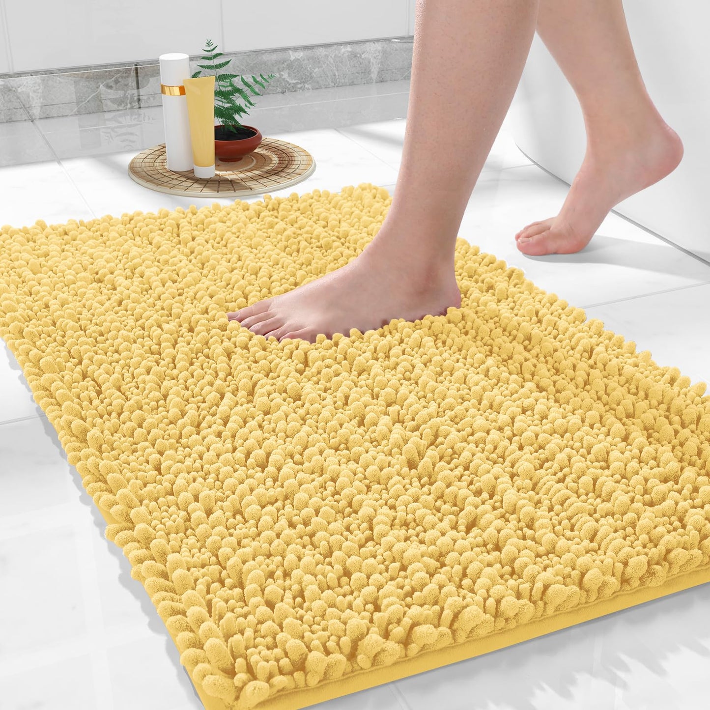 Yimobra Bathroom Rugs Non Slip Washable 32x20 Inch - Ultra Soft Absorbent Chenille Bath Mat, Quick Dry Shaggy Floor Carpet for Tub Shower