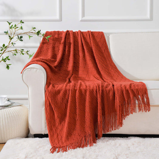BATTILO HOME Burnt Orange Throw Blanket for Couch, Decorative Fall Throw Blanket with Tassels Halloween Throw Fall Decor, 50"x60"