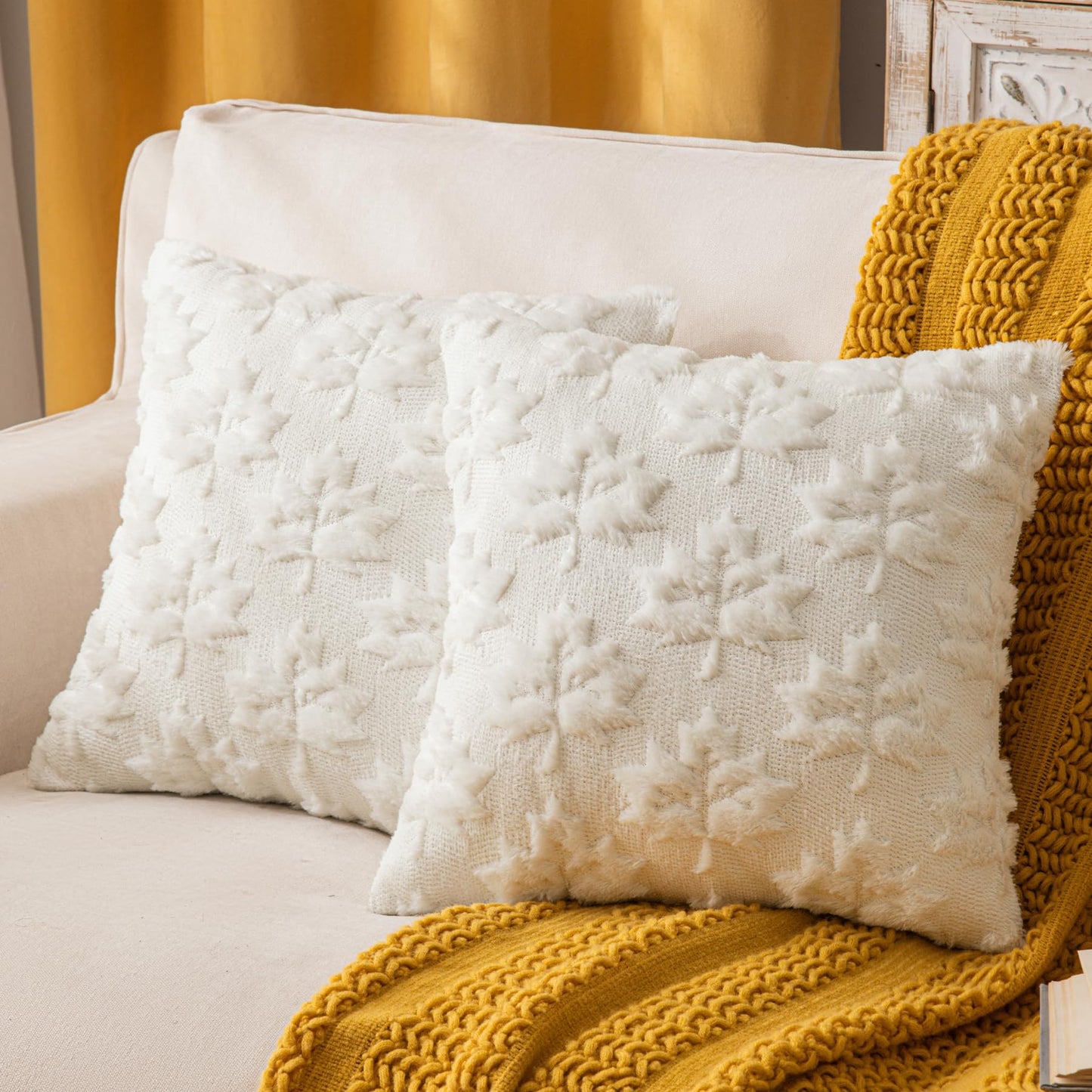 Pumpkin Fall Decorative Throw Pillow Covers 18"x18", Set of 2 Rust Red Soft Faux Fur