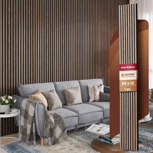 Avana Acoustic Wood Wall Panels – 94.4 x 12.6 Inch Dark Walnut Acoustic Panels 4 PCs – Wall Panels For Interior Wall Decor for Homes, Offices