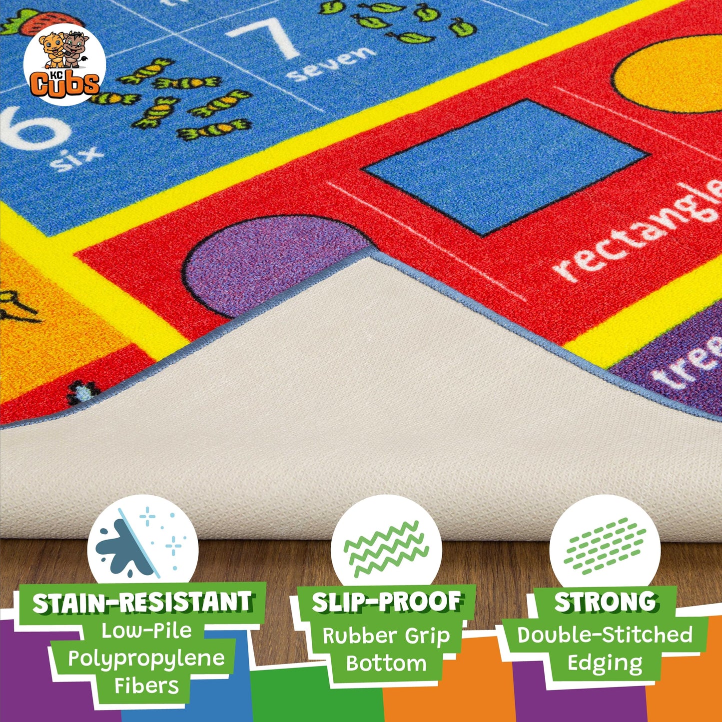 KC Cubs ABC Alphabet, Numbers & Shapes Educational Learning & Fun Game Play Area Rug for Kids Bedroom, Toddler Classroom and Baby Playroom