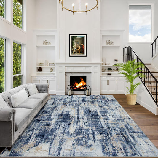 Soft Modern Abstract Living Room Rug Soft Anti-Skid Thin Carpet 9x12 Area Rugs Washable Rug: Indoor Floor Non-Shedding Carpets