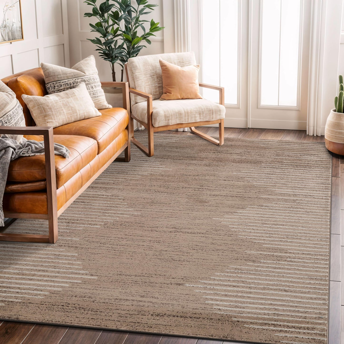 Rugshop Bohemian Stripe Stain Resistant High Traffic Living Room Kitchen Bedroom Dining Home Office Area Rug 5' x 7' Black