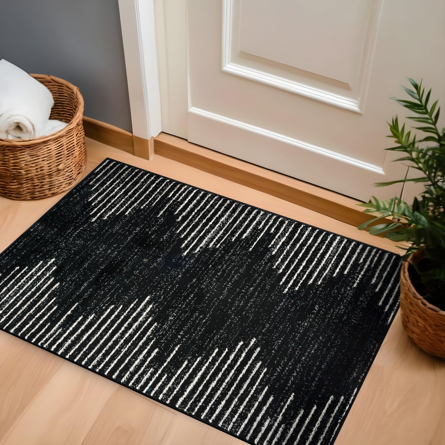 Rugshop Bohemian Stripe Stain Resistant High Traffic Living Room Kitchen Bedroom Dining Home Office Area Rug 5' x 7' Black