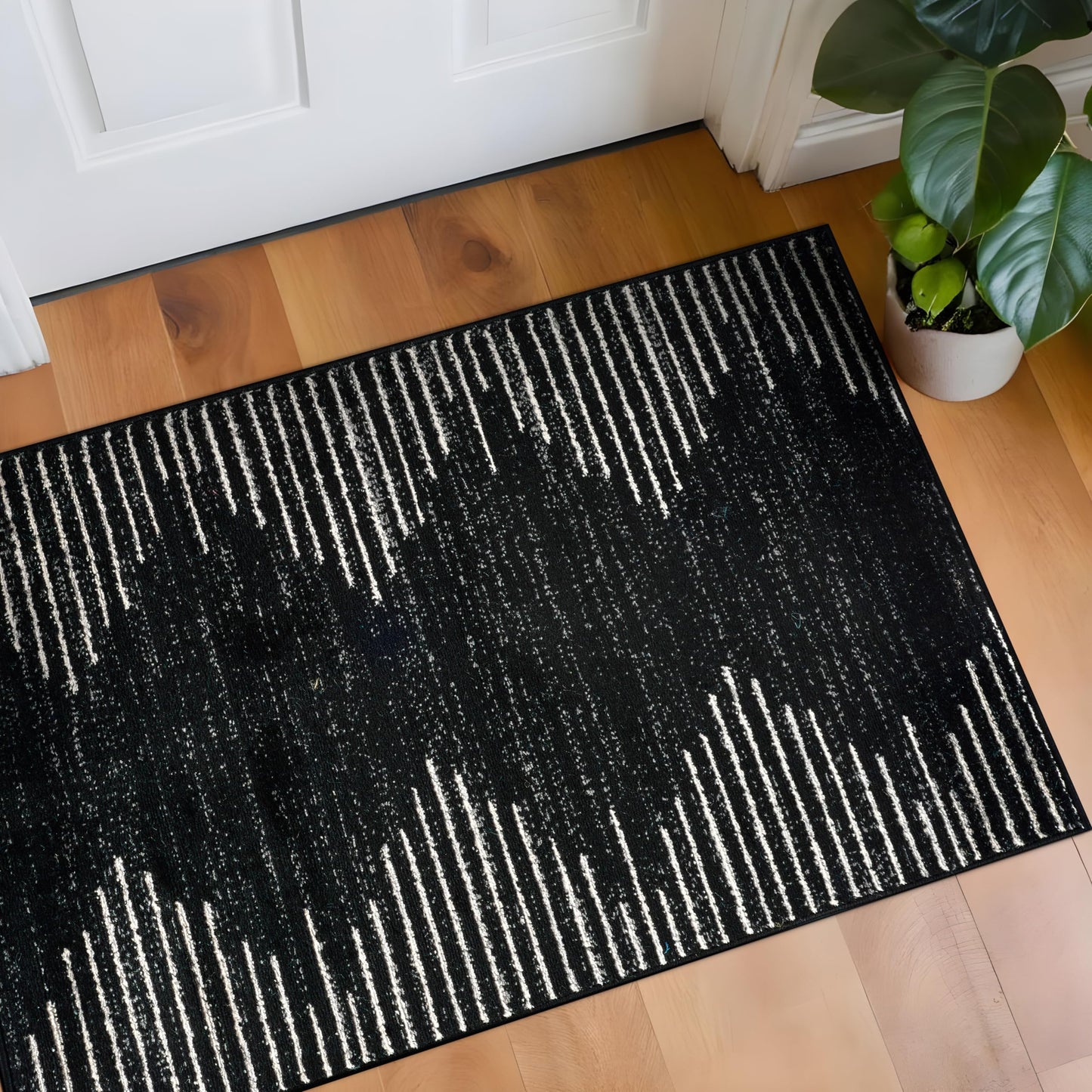 Rugshop Bohemian Stripe Stain Resistant High Traffic Living Room Kitchen Bedroom Dining Home Office Area Rug 5' x 7' Black