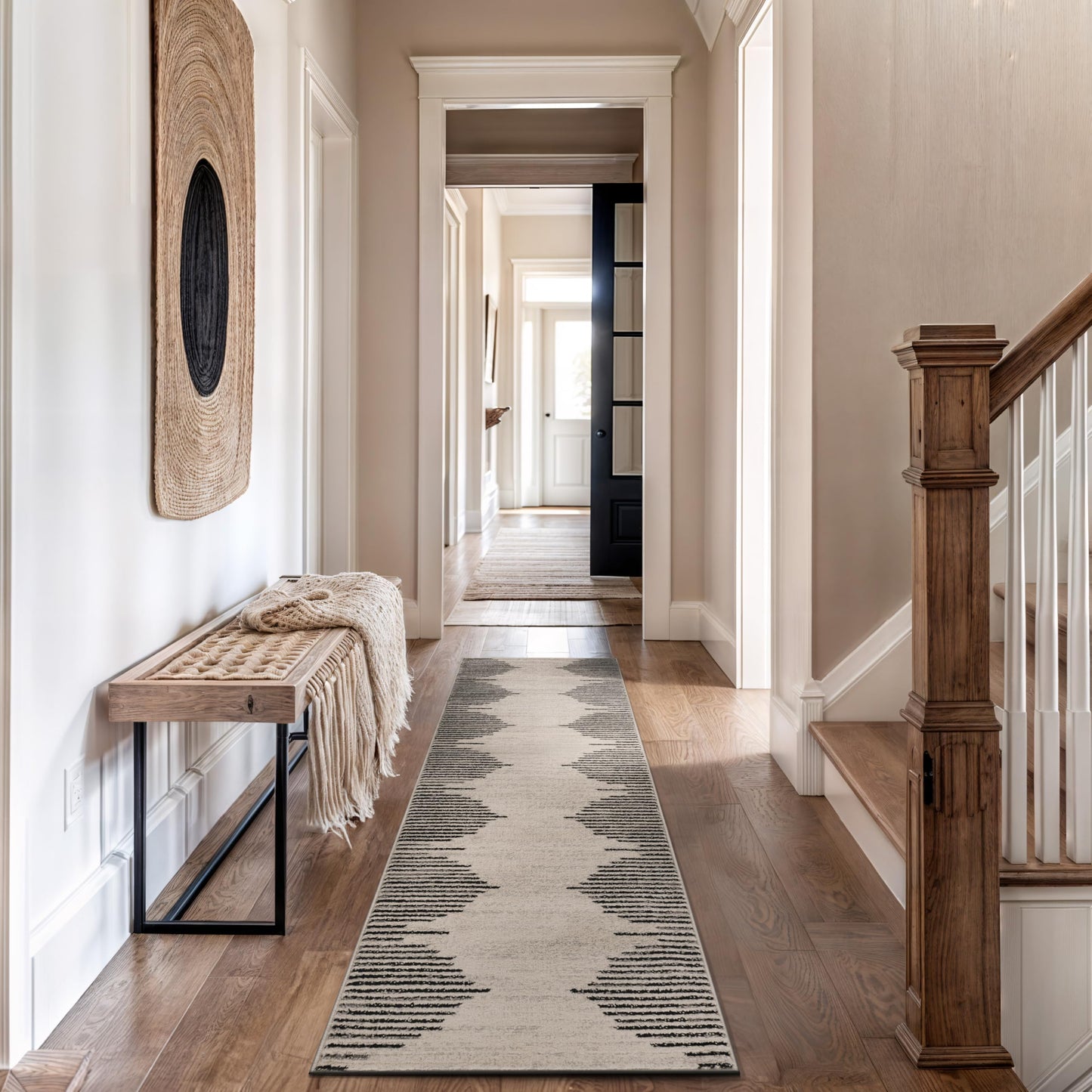 Rugshop Bohemian Stripe Stain Resistant High Traffic Living Room Kitchen Bedroom Dining Home Office Area Rug 5' x 7' Black
