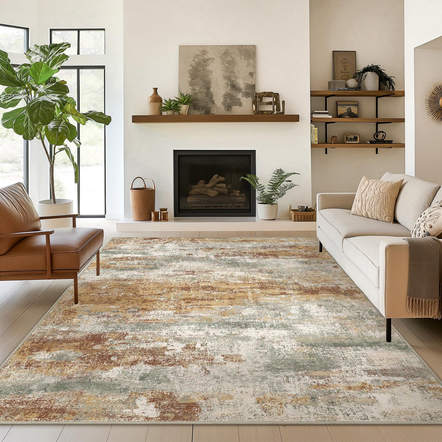 Area Rugs 5x7 for Living Room Bedroom, Modern Abstract Machine Washable Large Light Green Rug Soft