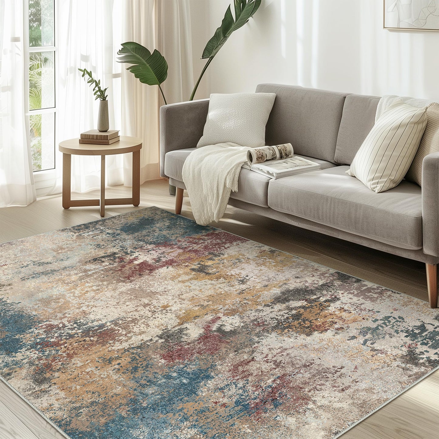 Area Rugs 5x7 for Living Room Bedroom, Modern Abstract Machine Washable Large Light Green Rug Soft