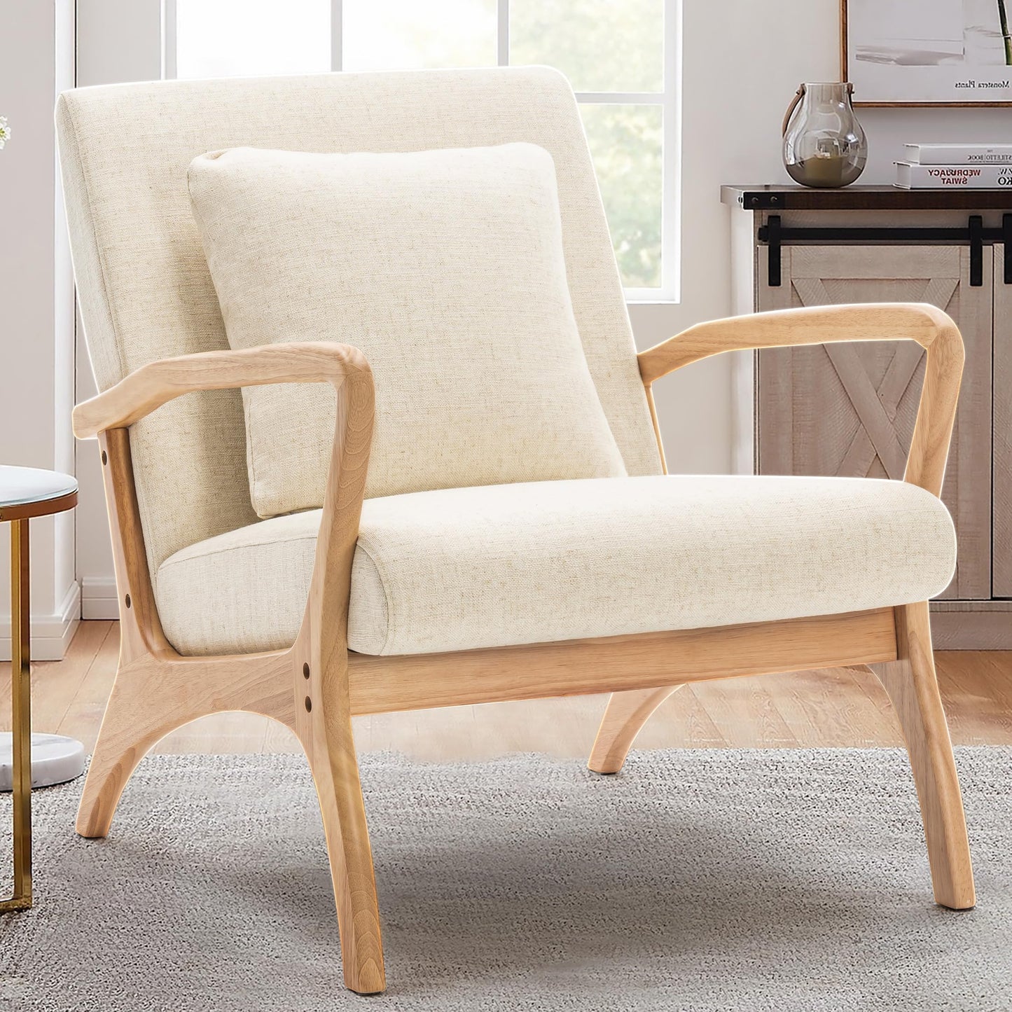ELUCHANG Mid-Century Modern Accent Chair With Lumbar Pillow, Upholstered Armchair
