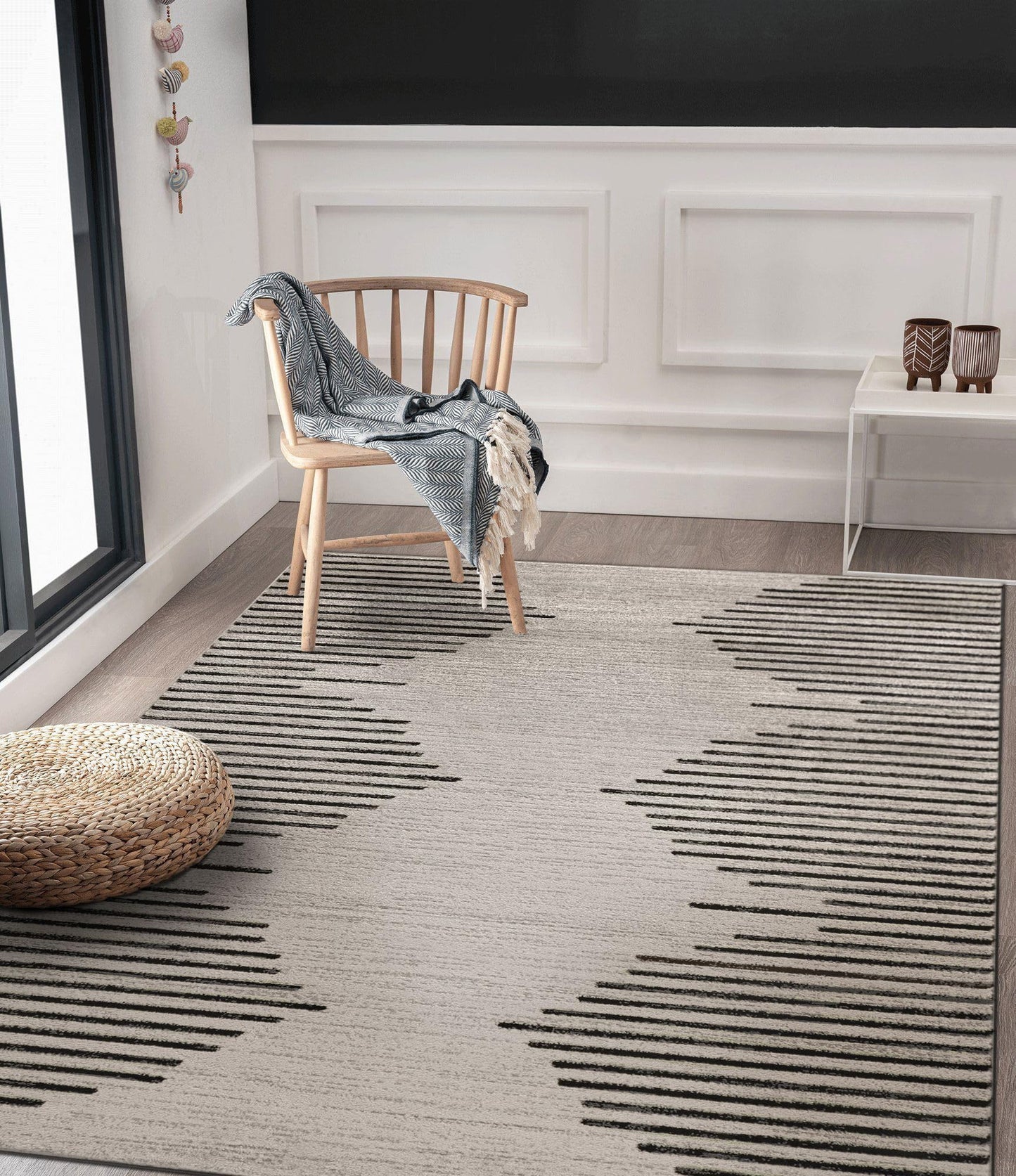 Rugshop Bohemian Stripe Stain Resistant High Traffic Living Room Kitchen Bedroom Dining Home Office Area Rug 5' x 7' Black