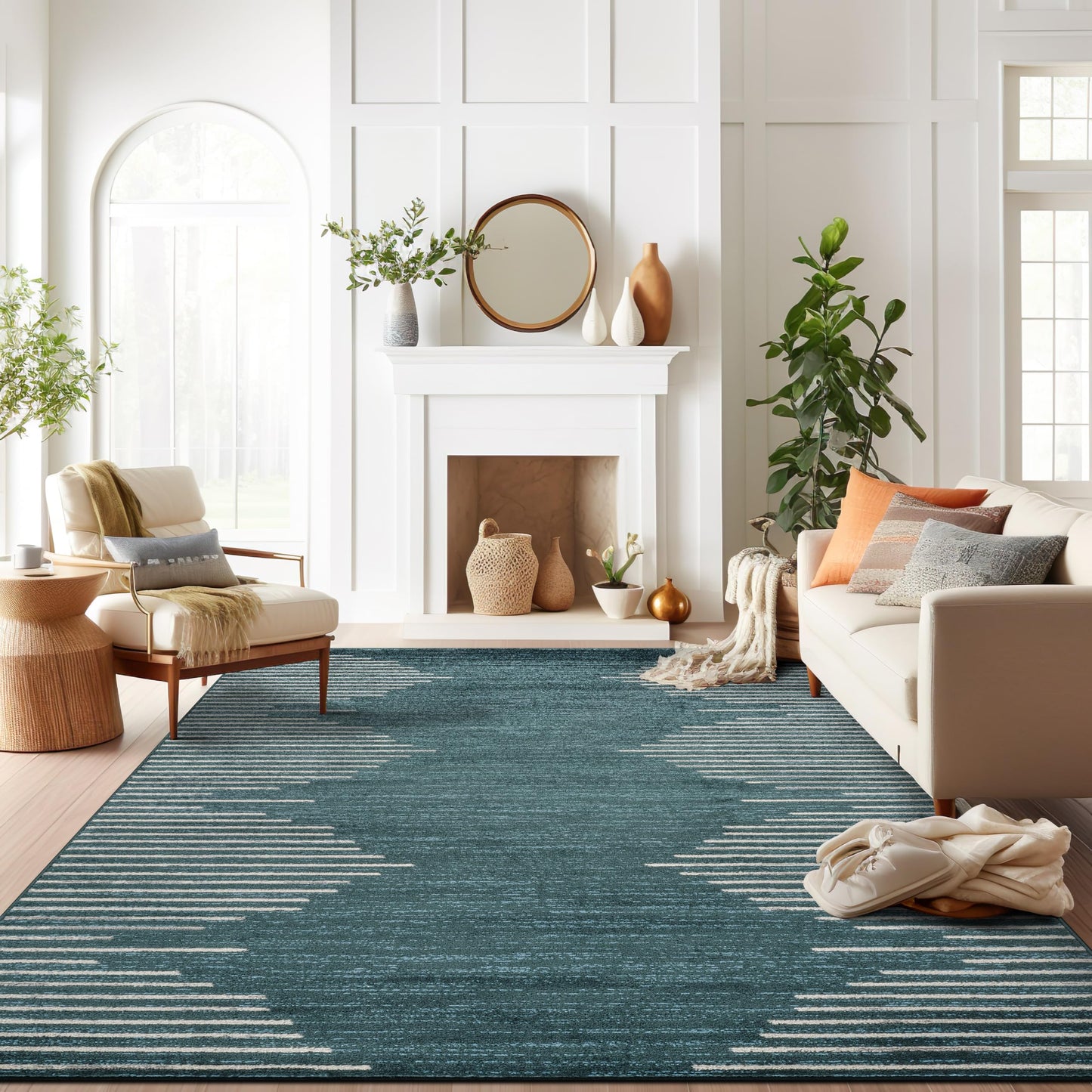 Rugshop Bohemian Stripe Stain Resistant High Traffic Living Room Kitchen Bedroom Dining Home Office Area Rug 5' x 7' Black
